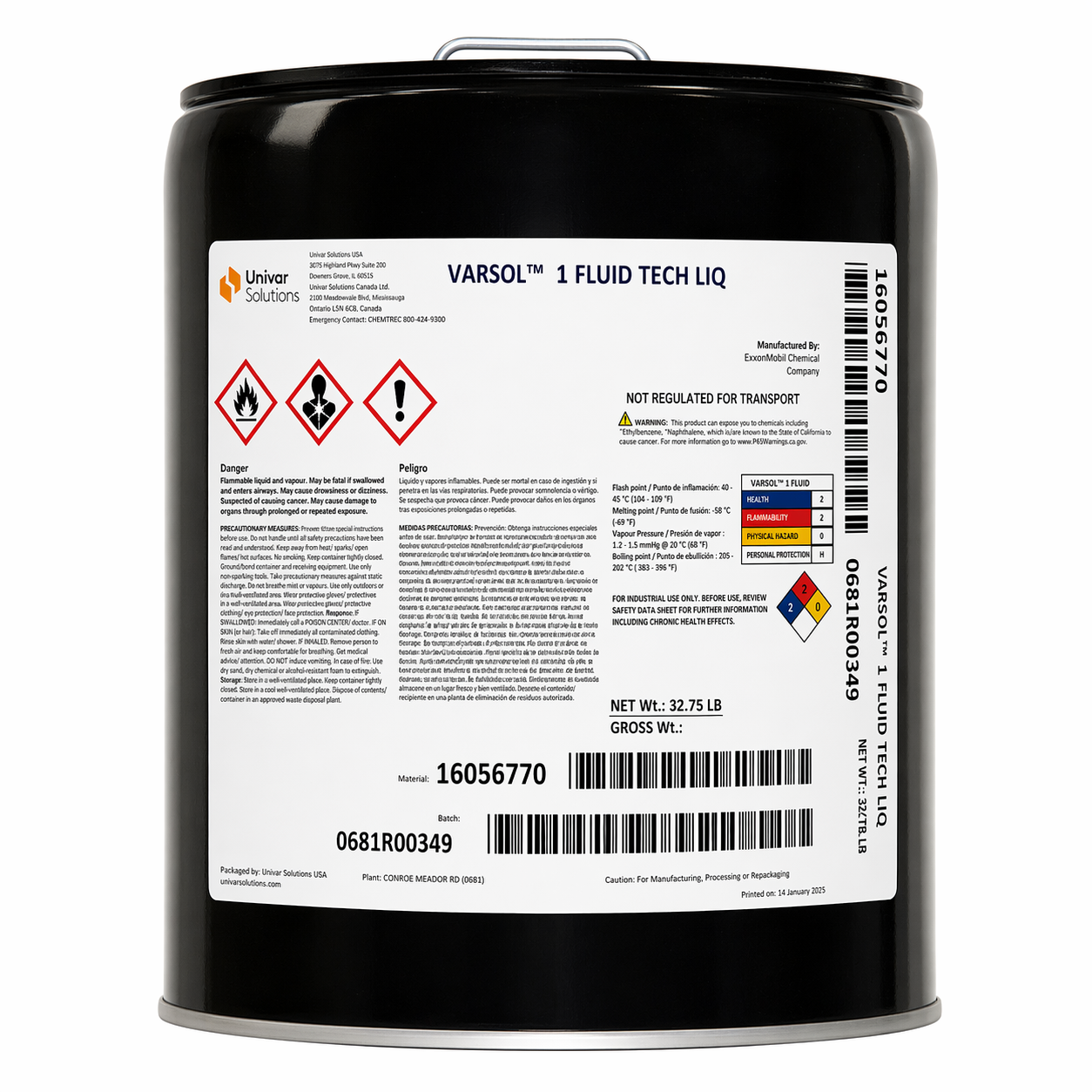 Mineral Spirits Varsol 1 Fluid Tech Liquid 5 Gal