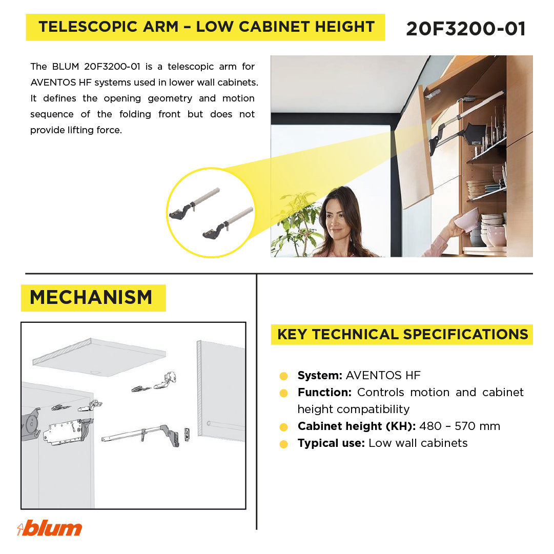 AVENTOS HF Arm assembly Nickel Cabinet range height 18-7/8" to 22"