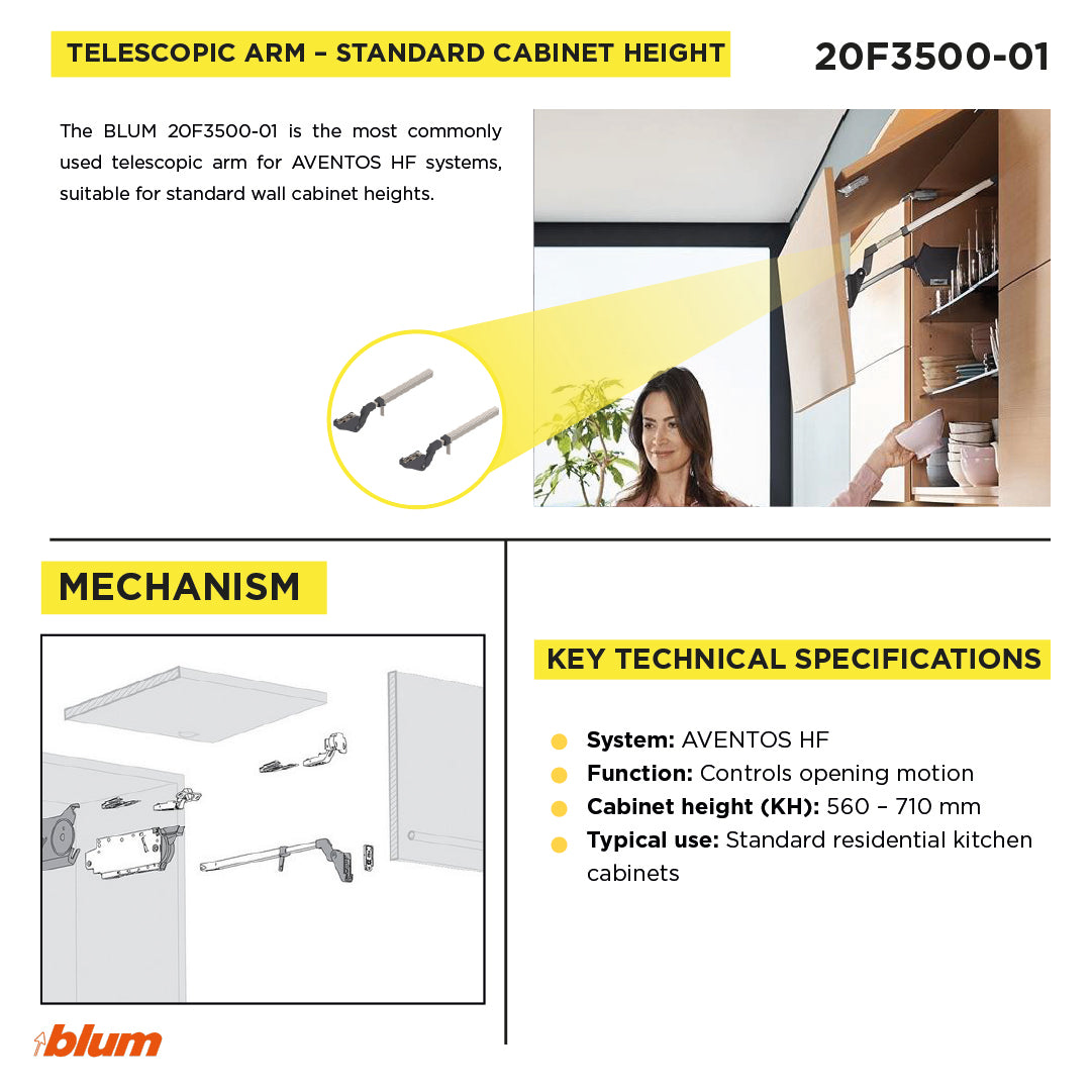 AVENTOS HF Arm assembly Nickel Cabinet range height 22" to 27"