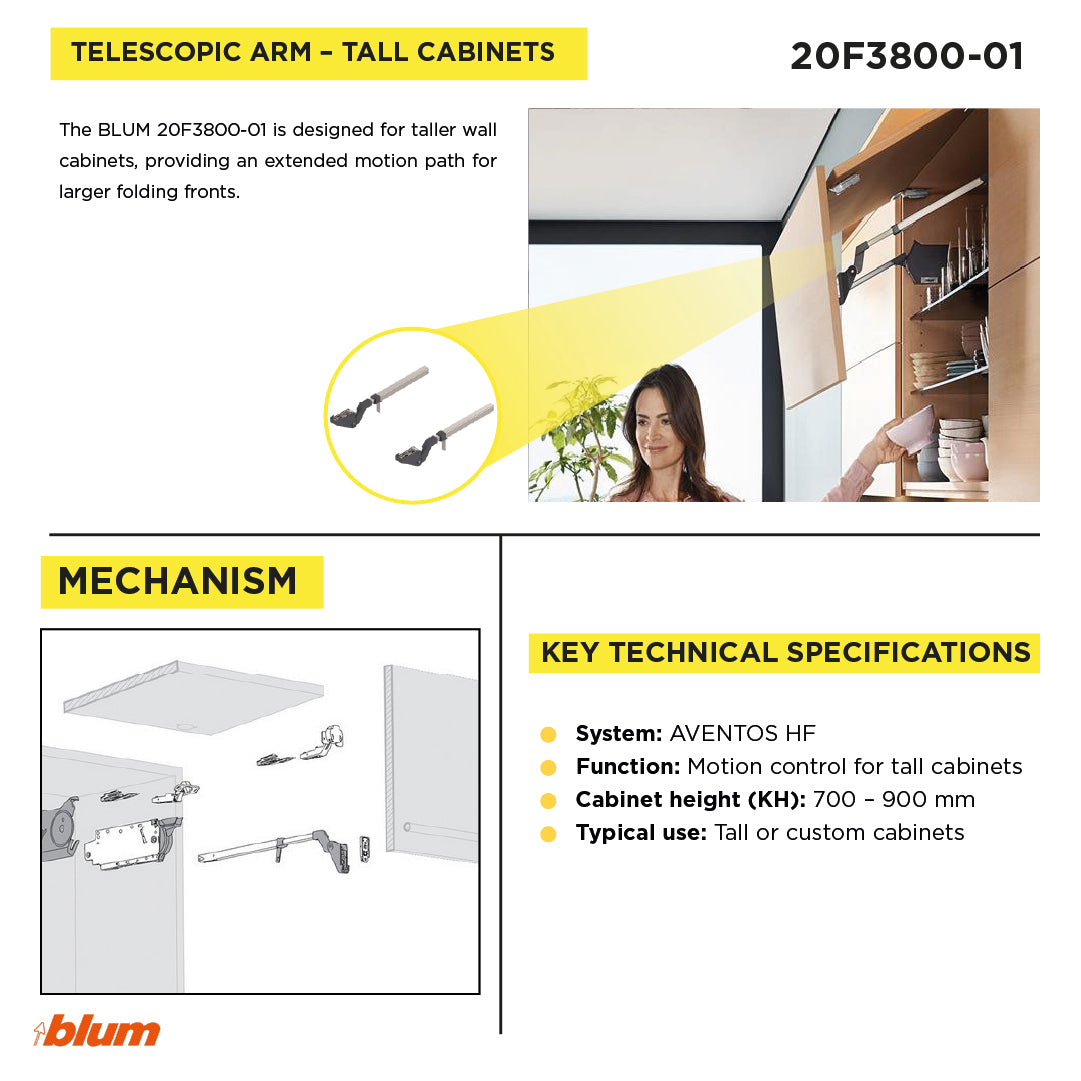 AVENTOS HF Arm assembly Nickel Cabinet range height 27" to 35"
