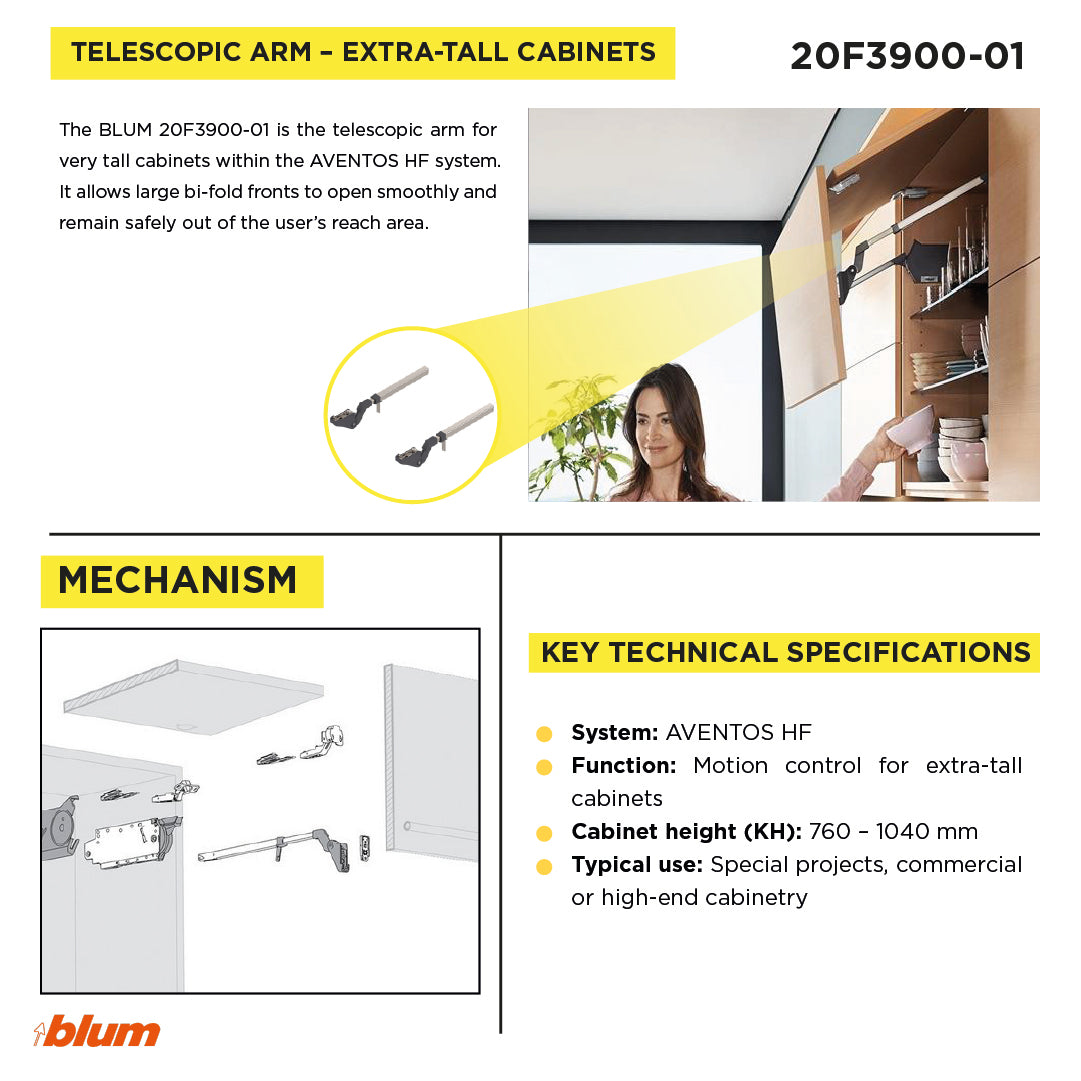 AVENTOS HF Arm assembly Nickel Cabinet range height 35" to 42"