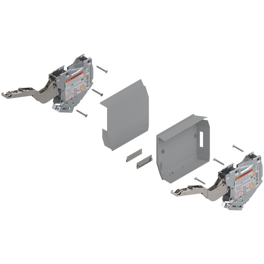 Aventos HK-S Stay Lift, Lift Mechanism (Set), PF=220-500 (With 2 Pieces), for Screwing On, Light Gray/Stainless Steel Brushed