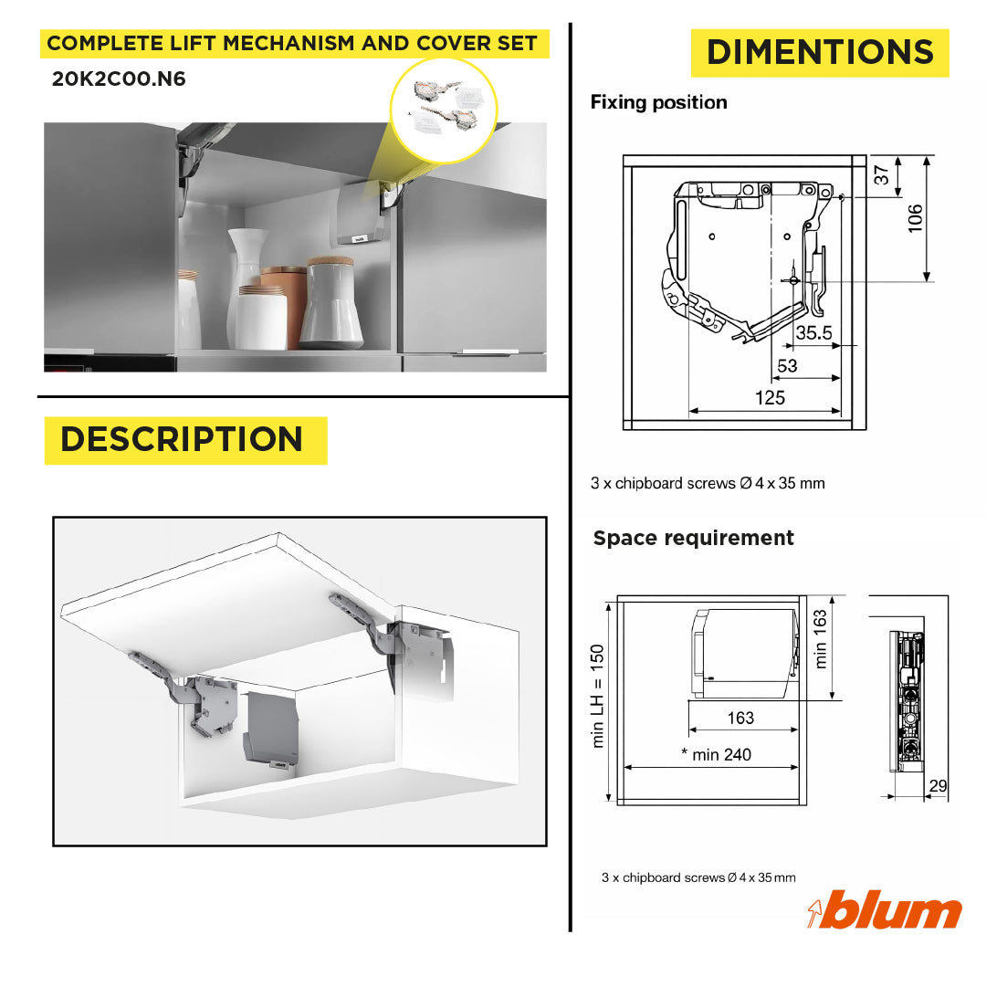 Aventos HK-S Stay Lift, Lift Mechanism (Set), PF=400-1000 (With 2 Pieces), for Screwing On, Light Gray/Stainless Steel Brushed