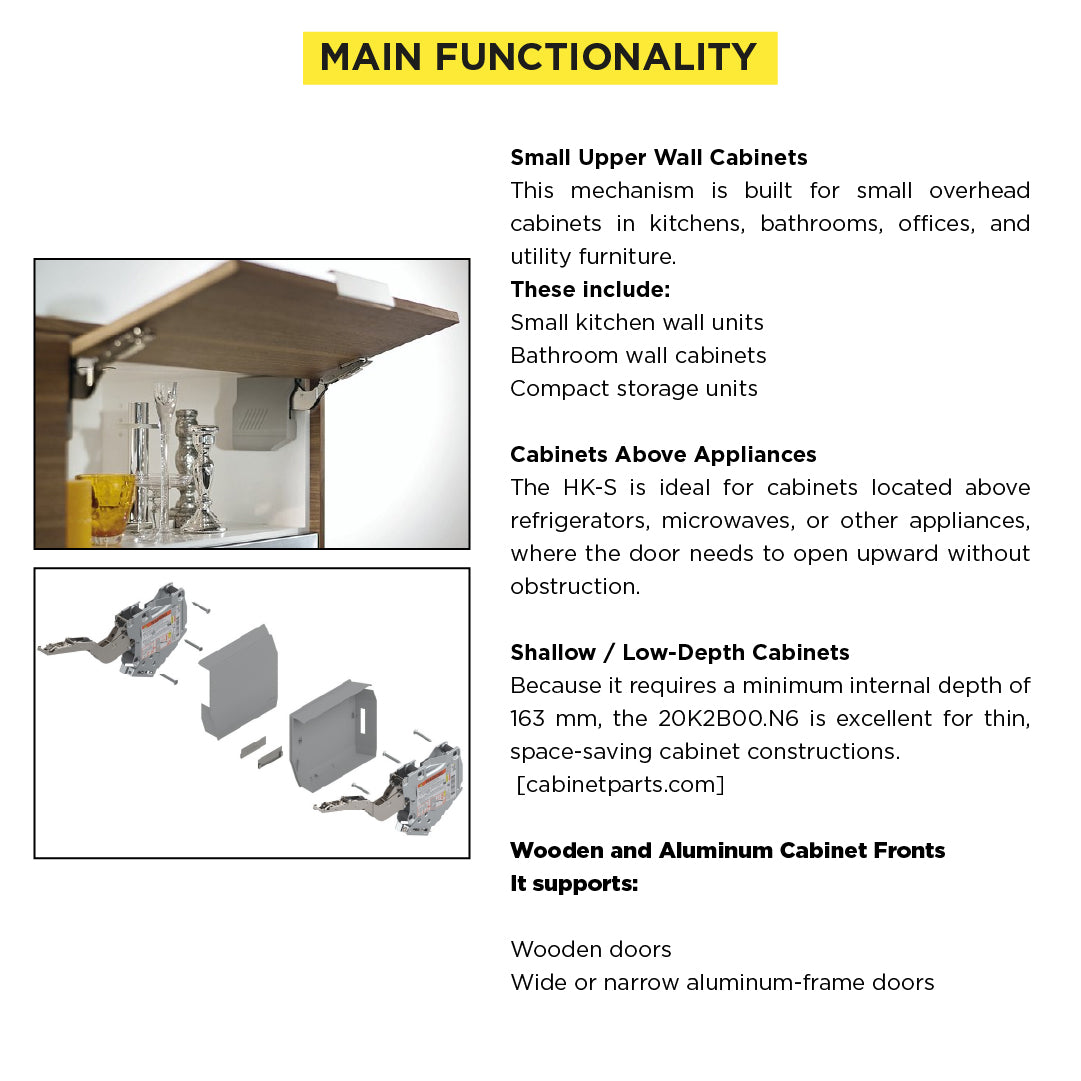 Aventos HK-S Stay Lift, Lift Mechanism (Set), PF=400-1000 (With 2 Pieces), for Screwing On, Light Gray/Stainless Steel Brushed