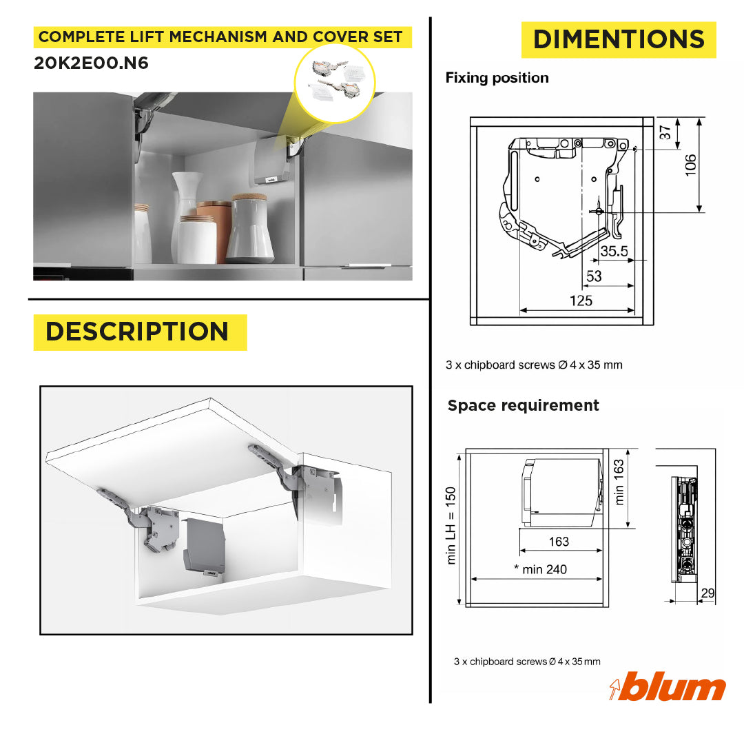 Aventos HK-S Stay Lift, Lift Mechanism (Set), PF=960-2215 (With 2 Pieces), for Screwing On, Light Gray/Stainless Steel Brushed