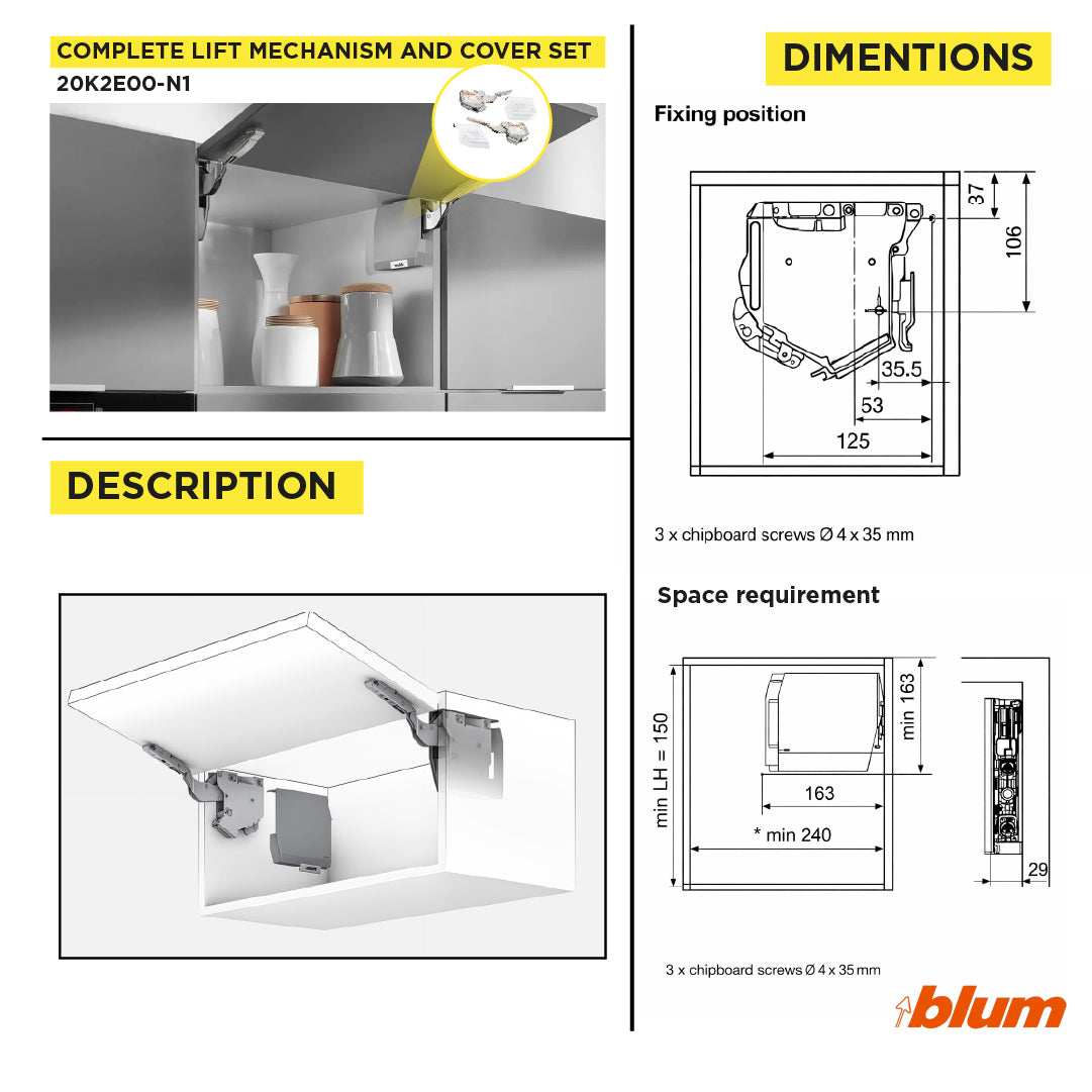 AVENTOS HK-S Lift mechanism Light Grey Power Factor Range 86-177  (N6 = N1)