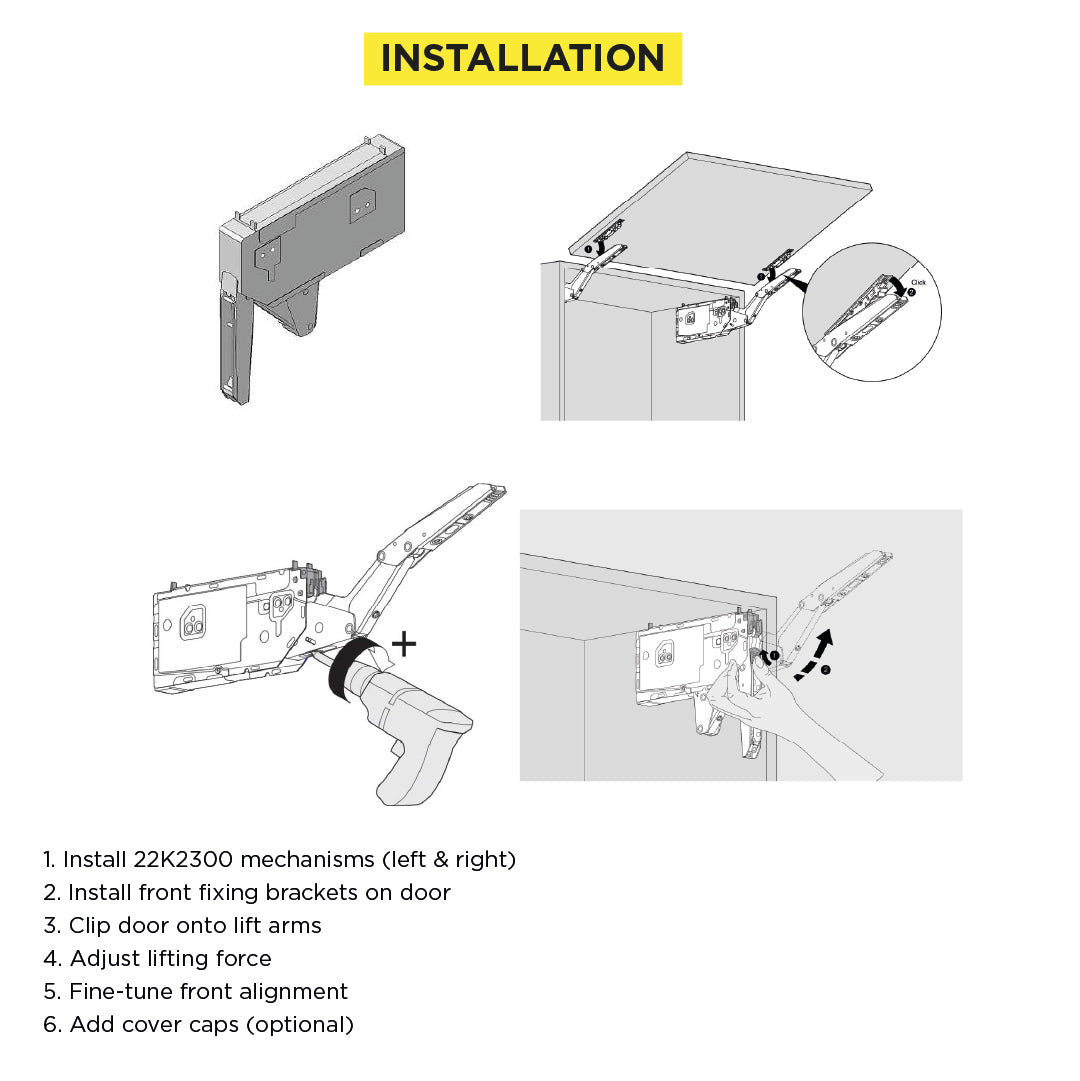 Aventos HK Top Stay Lift, Lift Mechanism (Set), PF=420-1610 (With 2 Pieces), for Screwing On, Suitable For SERVO-DRIVE, Zinc-Coated