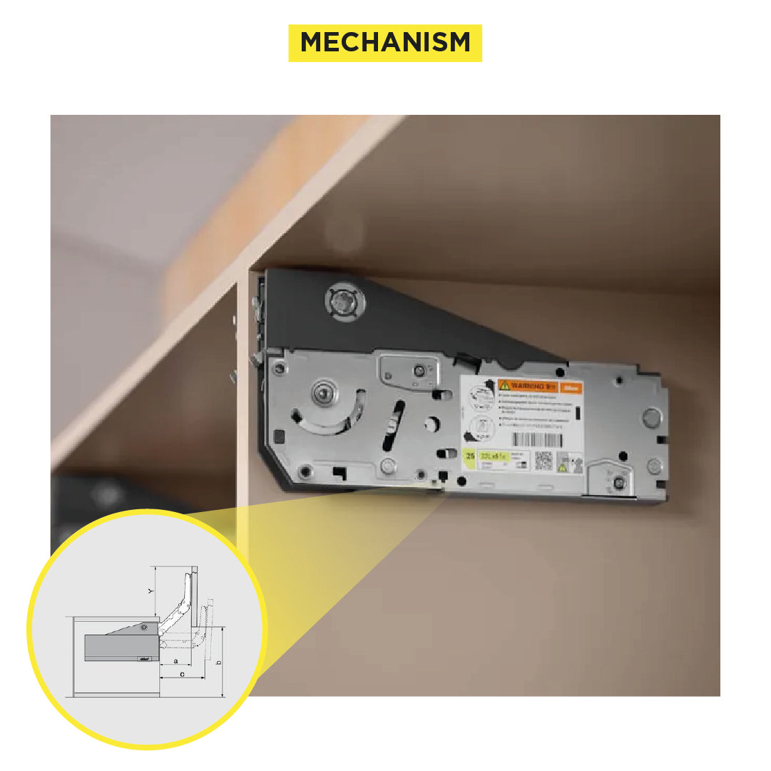 Aventos HL Top Lift Up, Lift Mechanism (Set), CH=390-580 mm (15-3/8" - 22-13/16"), for Screwing On, Suitable For SERVO-DRIVE, Zinc-Coated