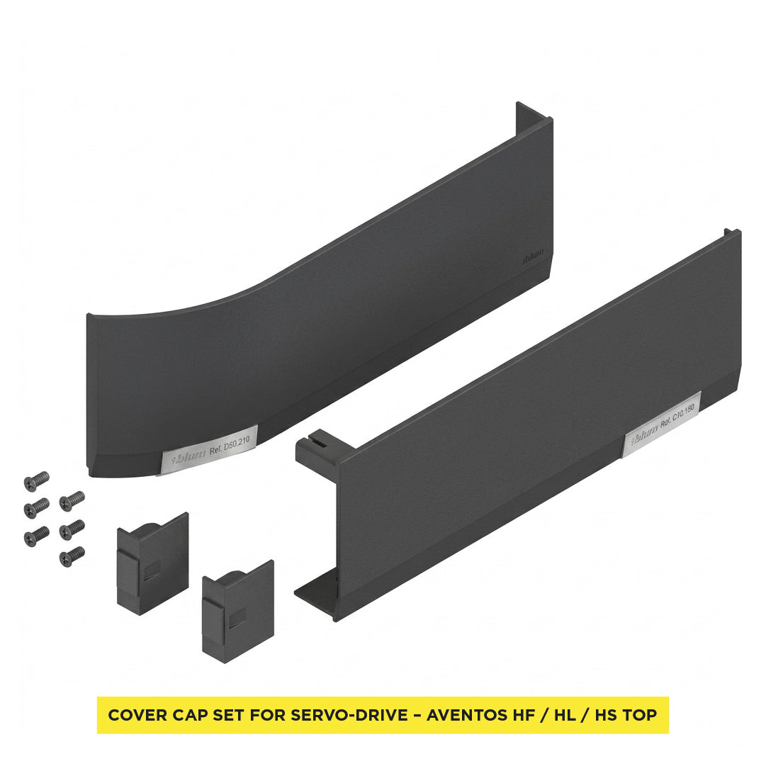Cover Cap Set Aventos HF/Hs/HL Top, Plain, Right+Left, Suitable For SERVO-DRIVE, Deep Gray/Stainless Steel Brushed