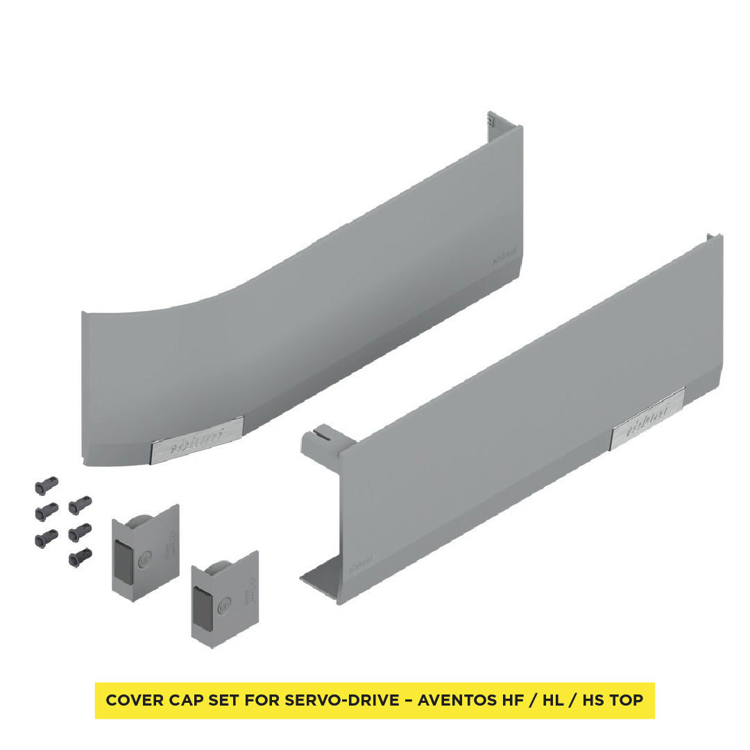 Cover Cap Set Aventos HF/Hs/HL Top, Plain, Right+Left, Suitable For SERVO-DRIVE, Light Gray/Stainless Steel Brushed