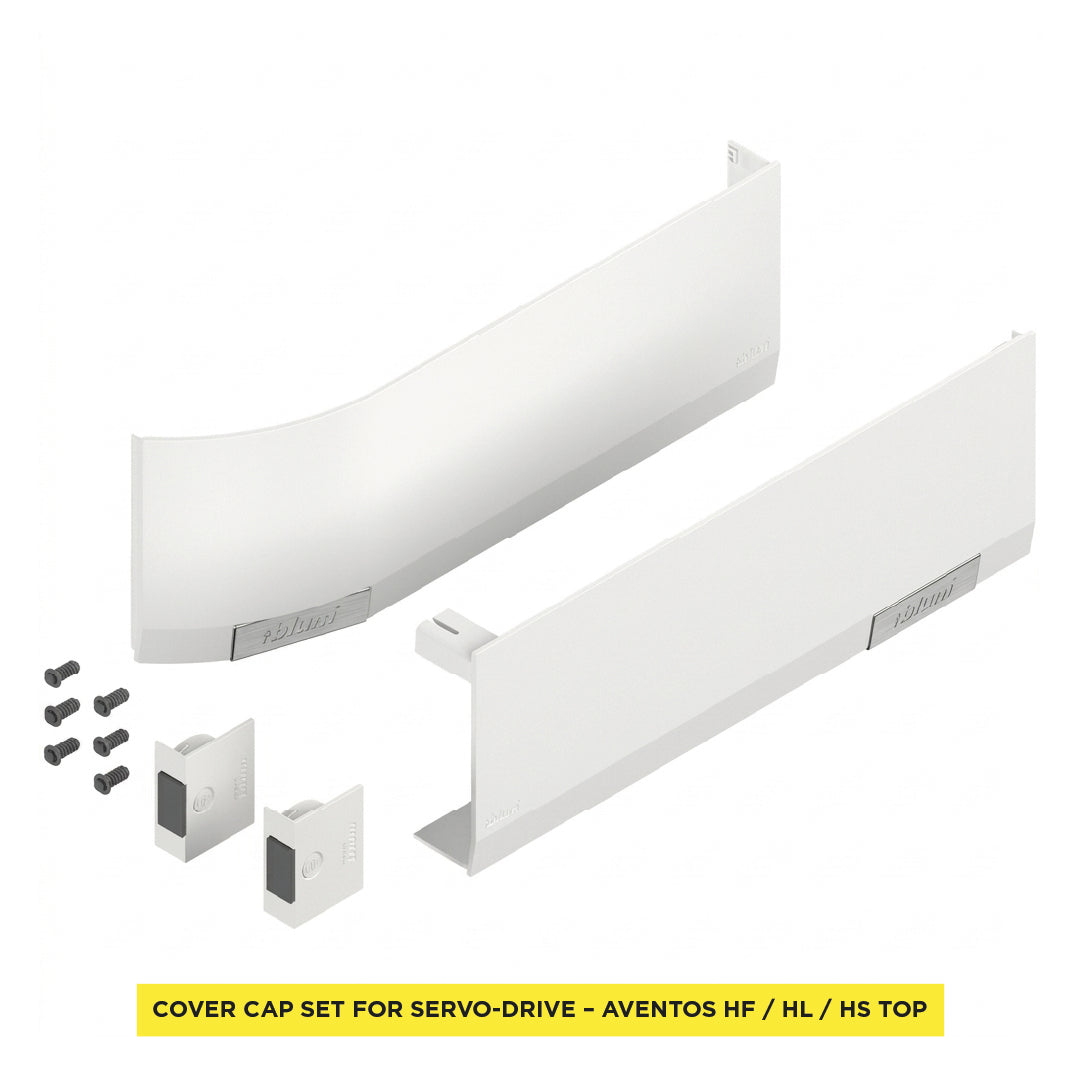 Cover Cap Set Aventos HF/Hs/HL Top, Plain, Right+Left, Suitable For SERVO-DRIVE, Silk White/Stainless Steel Brushed