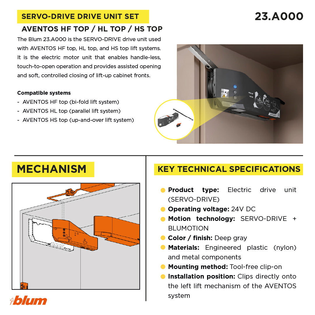 SERVO-DRIVE for Aventos Drive Unit, Aventos HF Top Bi-Fold, HL Top, HS Top Up & Over Lift System, Deep Gray