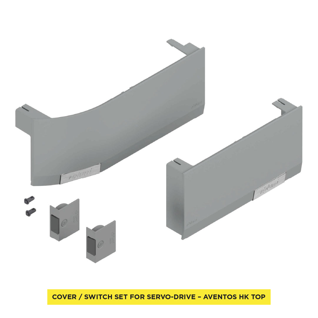 Aventos HK Top Stay Lift, Lift Mechanism Cover Cap, Plain, Right+Left, For SERVO-DRIVE, Light Gray/Stainless Steel Brushed