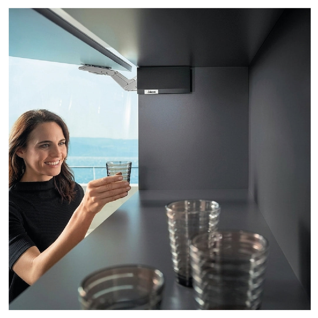 Aventos HK Top Stay Lift, Lift Mechanism Cover Cap, Plain, Right+Left, For SERVO-DRIVE, Light Gray/Stainless Steel Brushed