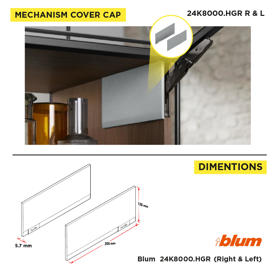 Aventos HKI, Lift Mechanism Cover Cap, Plain, Right+Left, Light Gray/Stainless Steel Brushed