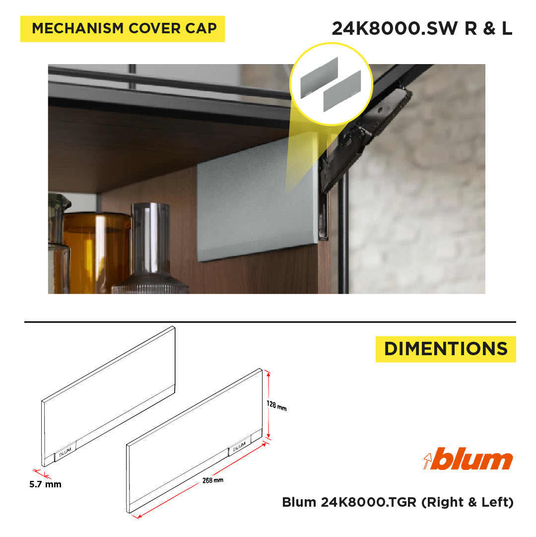 Aventos HKI, Lift Mechanism Cover Cap, Plain, Right+Left, Silk White/Stainless Steel Brushed