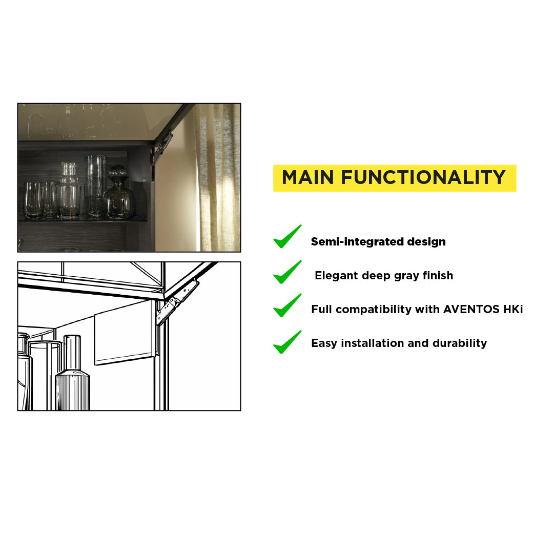 Aventos HKI, Lift Mechanism Cover Cap, Plain, Right+Left, Deep Gray/Stainless Steel Brushed