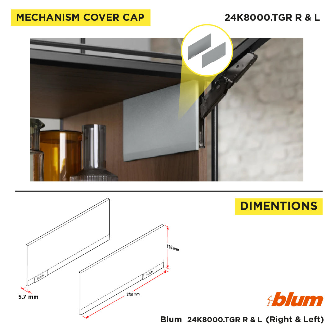 Aventos HKI, Lift Mechanism Cover Cap, Plain, Right+Left, Deep Gray/Stainless Steel Brushed
