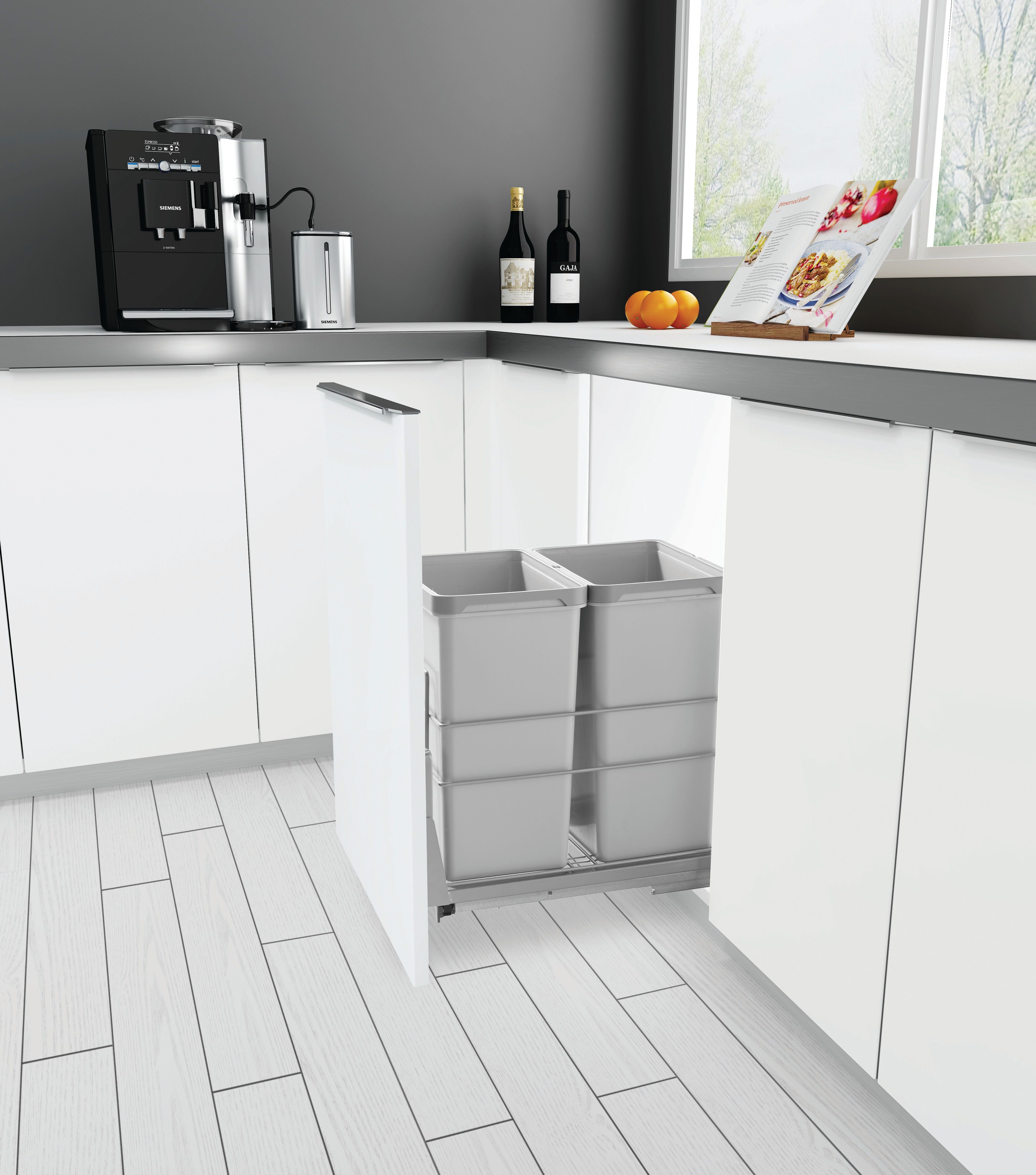 Double Waste Bin 2X28L Soft Close White