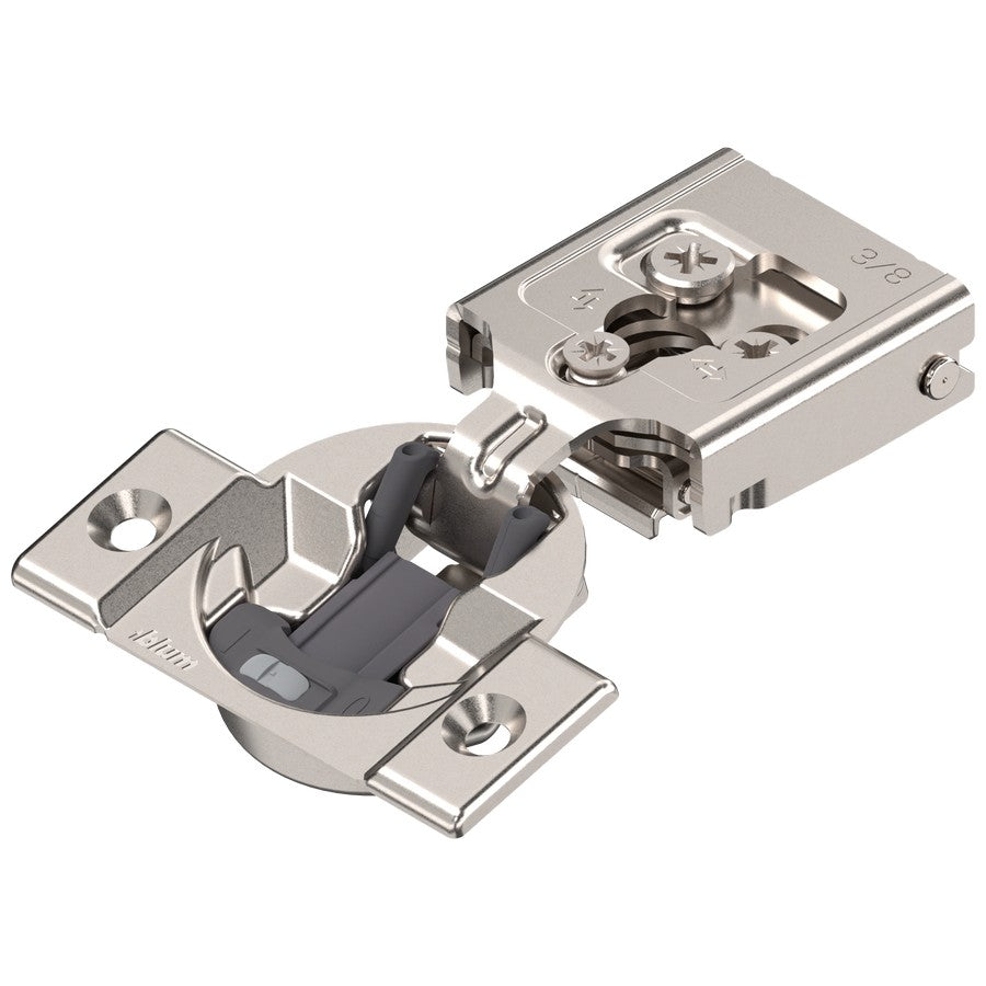 Blum COMPACT CLIP hinge 3/8", 105°, with spring, hinge cup: screw-on, Nickel-plated