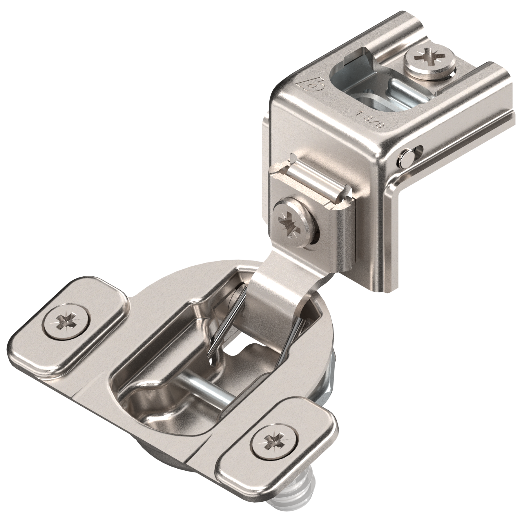 Blum COMPACT hinge 1-3/8", 107°, with spring, mounting plate: screws, hinge cup: press-in