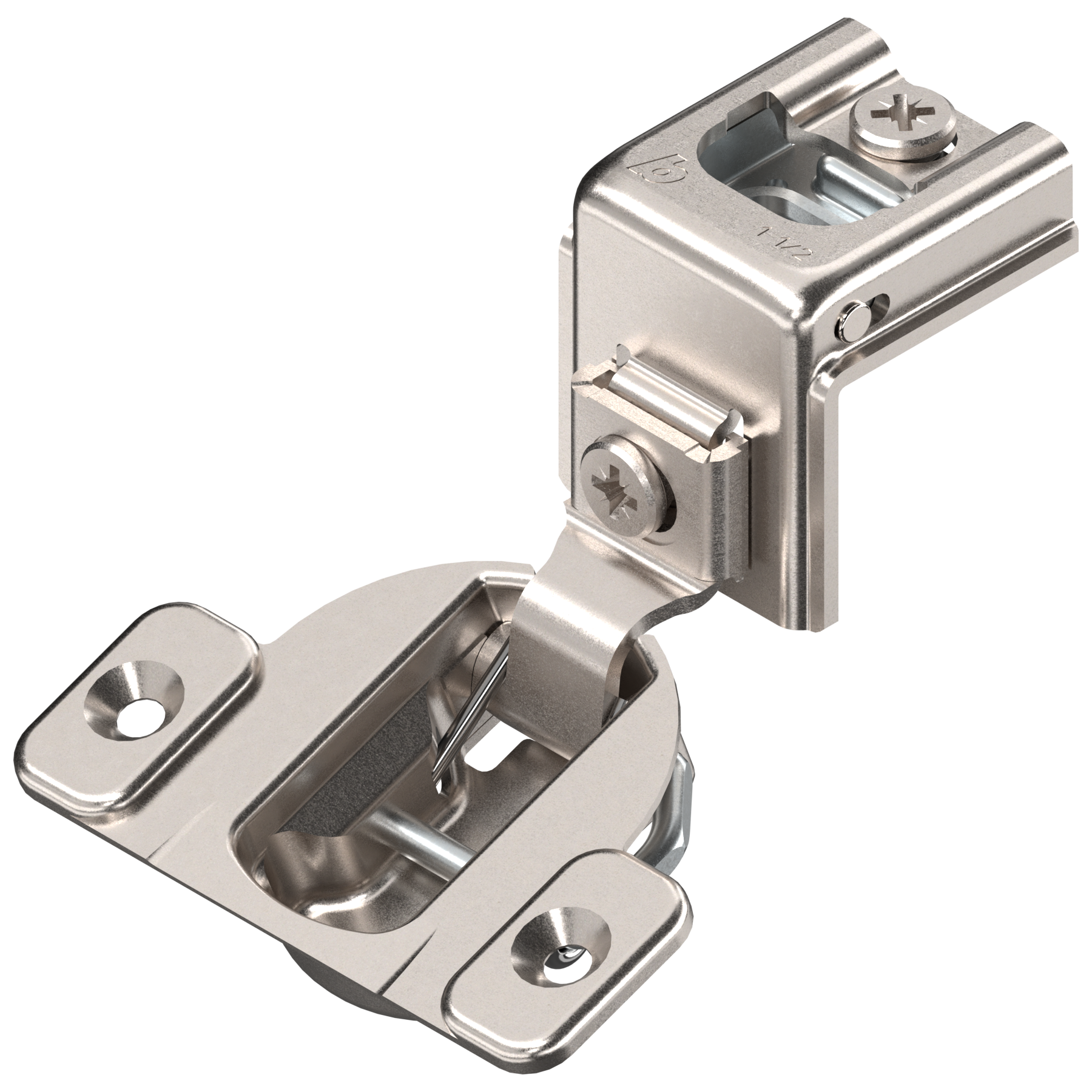 Blum COMPACT hinge 1-1/2", 110°, with spring, mounting plate: screws, hinge cup: screw-on