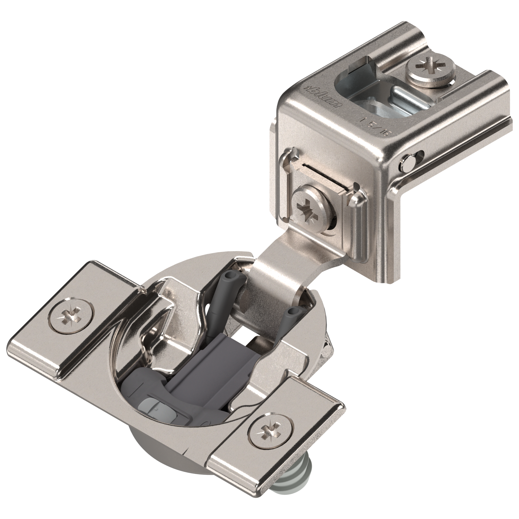 Blum COMPACT BLUMOTION hinge 1-5/16", 110°, with spring, mounting plate: screws, hinge cup: press-in
