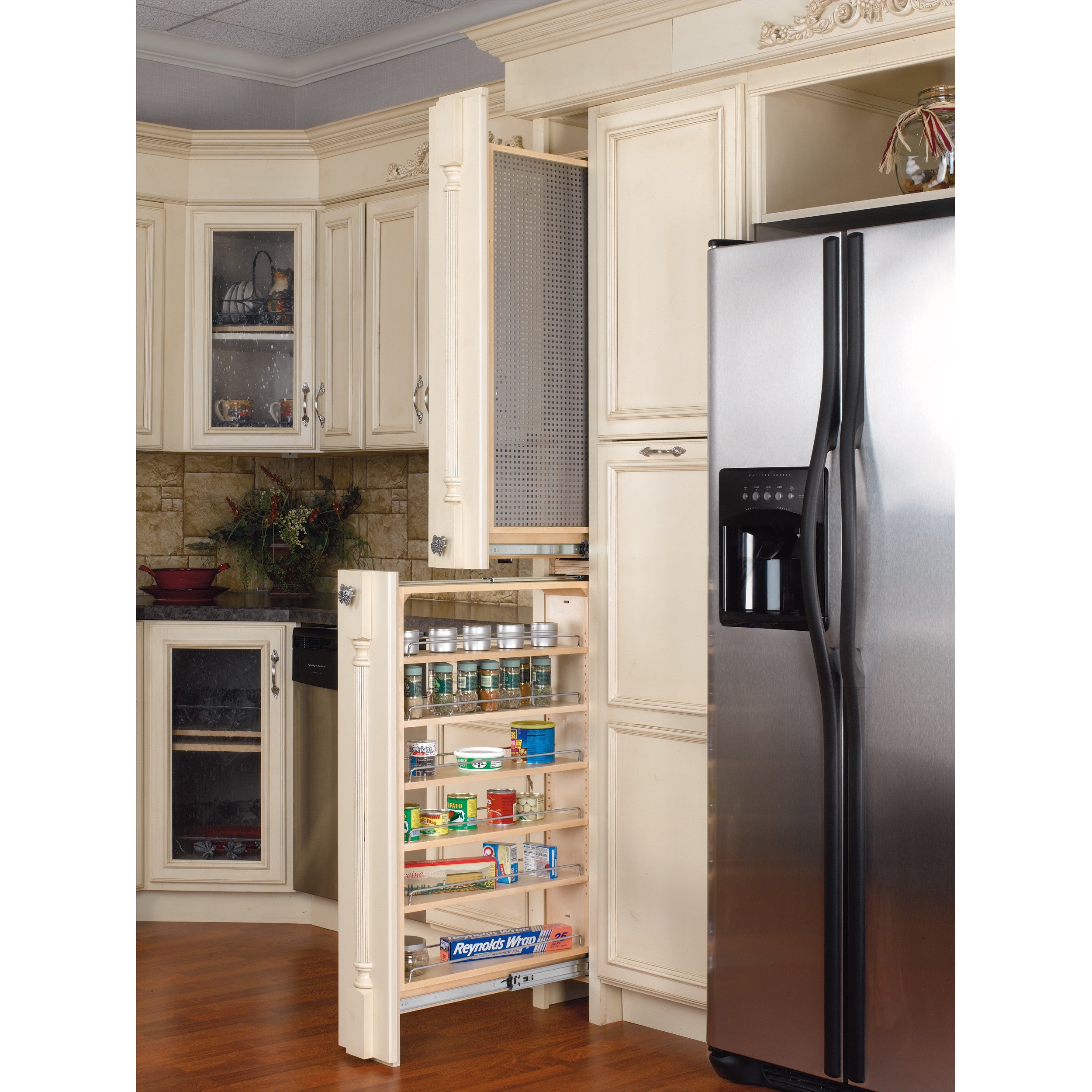 6 in W X 39 in H Stainless Steel Tall Filler Pullout L-H Natural  6 in (152 mm) W x 23 in (584 mm) D x 38.5 in (978 mm) H