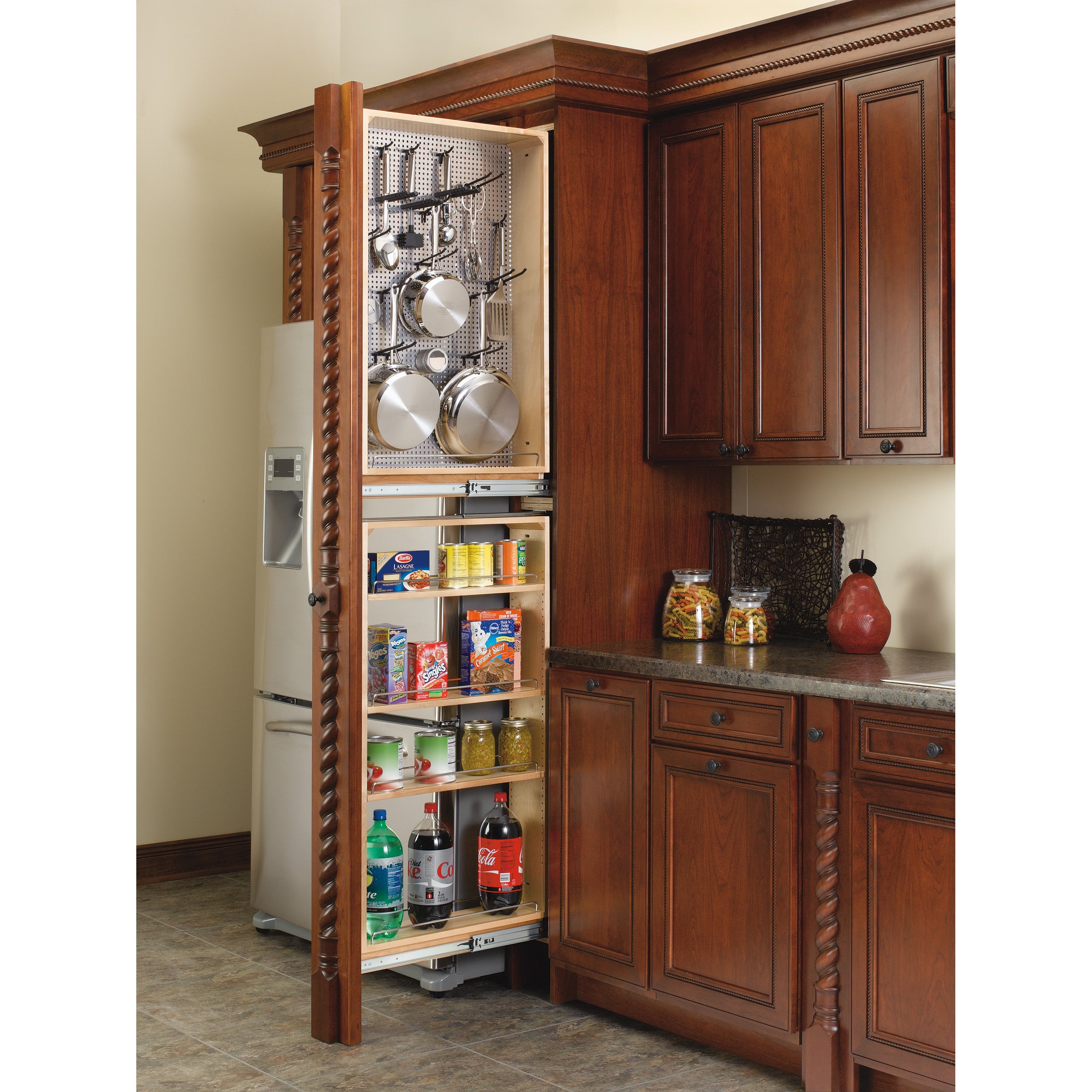 6 in W X 45 in H Stainless Steel Tall Filler Pullout L-H Natural  6 in (152 mm) W x 23 in (584 mm) D x 44.5 in (1130 mm) H