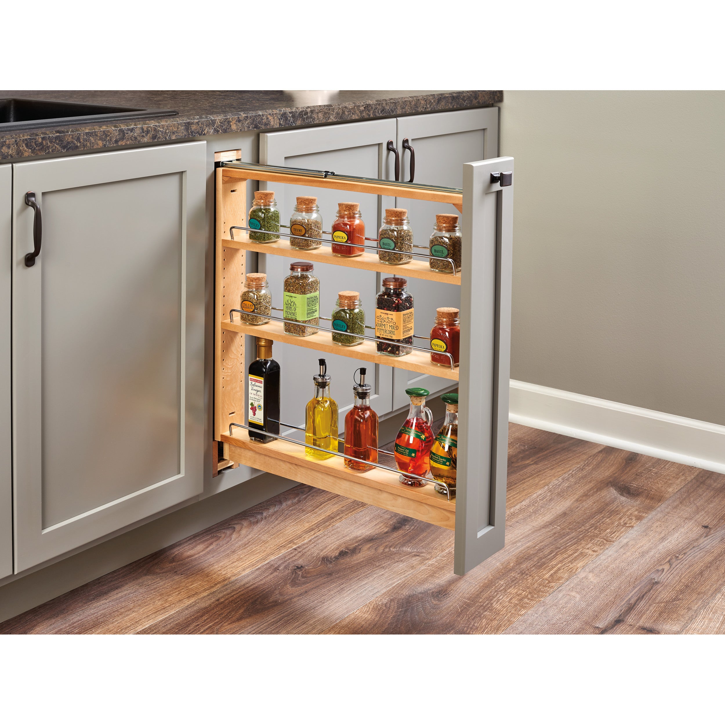 Wood Base Cabinet Pull Out Organizer Insert (3" W x 23" D x 27-5/16" H)