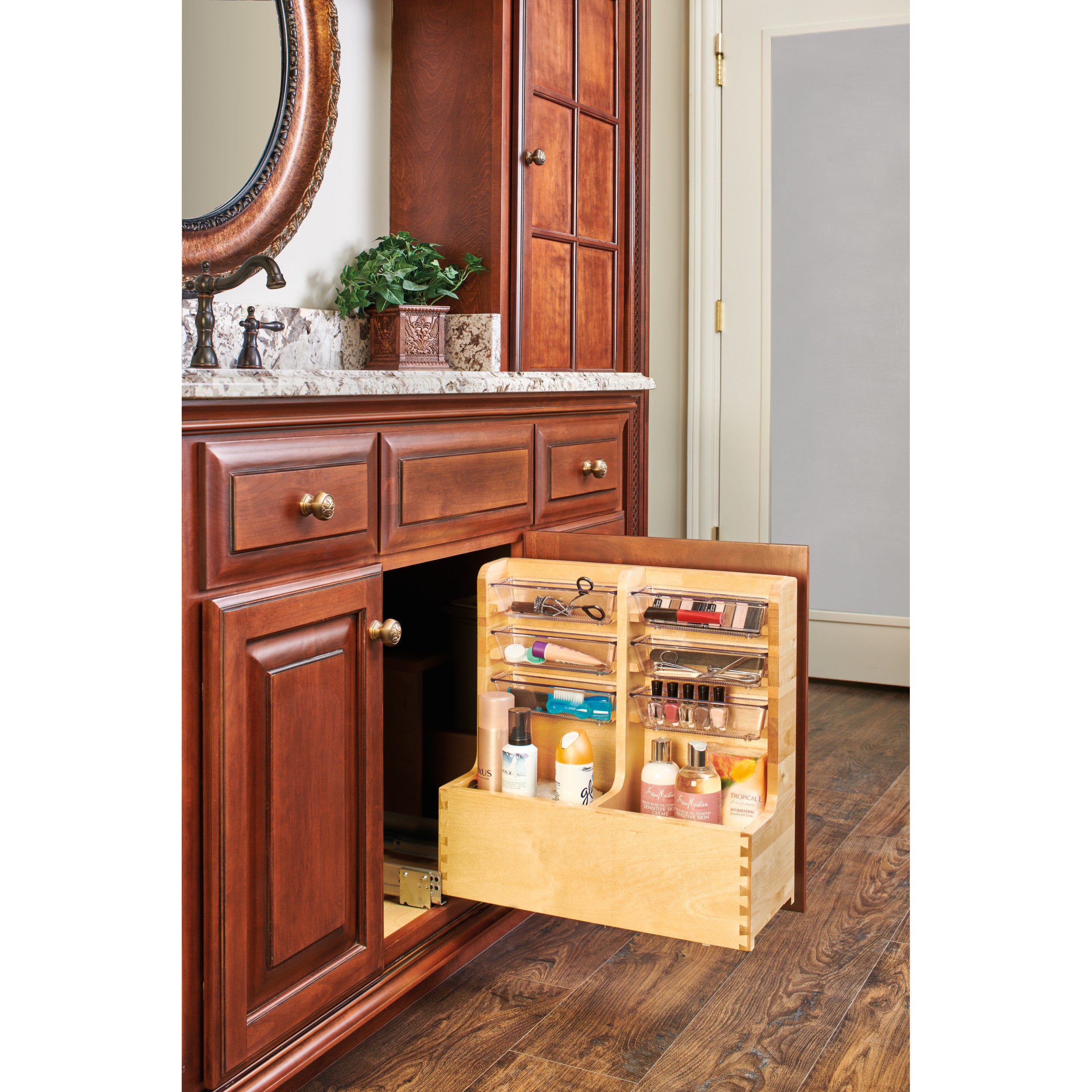 24 in Wood Vanity Sink Base Storage Organizer Natural  8.75 in (222 mm) W x 18.75 in (476 mm) D x 18.87 in (479 mm) H