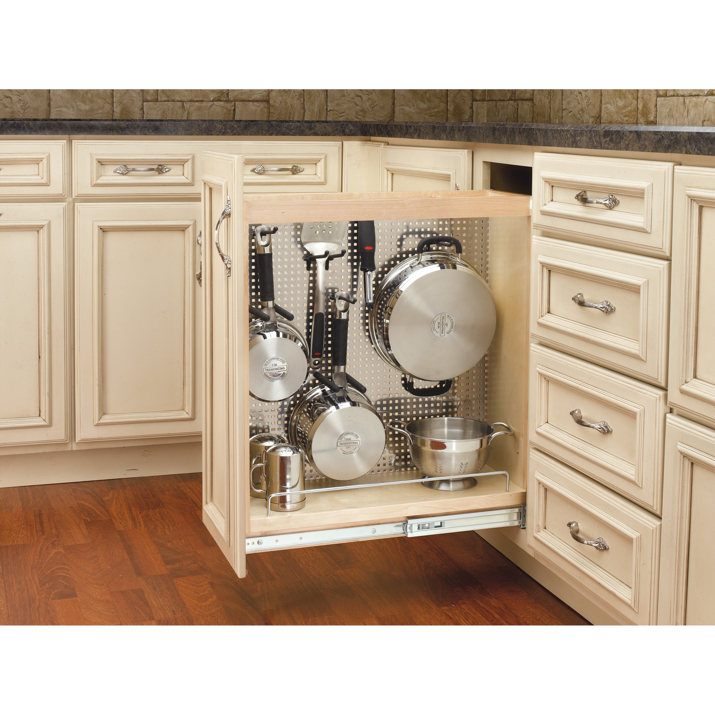 8 in Stainless Steel Base Cabinet Organizer w/Soft-Close Natural  8 in (203 mm) W x 21.65 in (550 mm) D x 25.5 in (648 mm) H