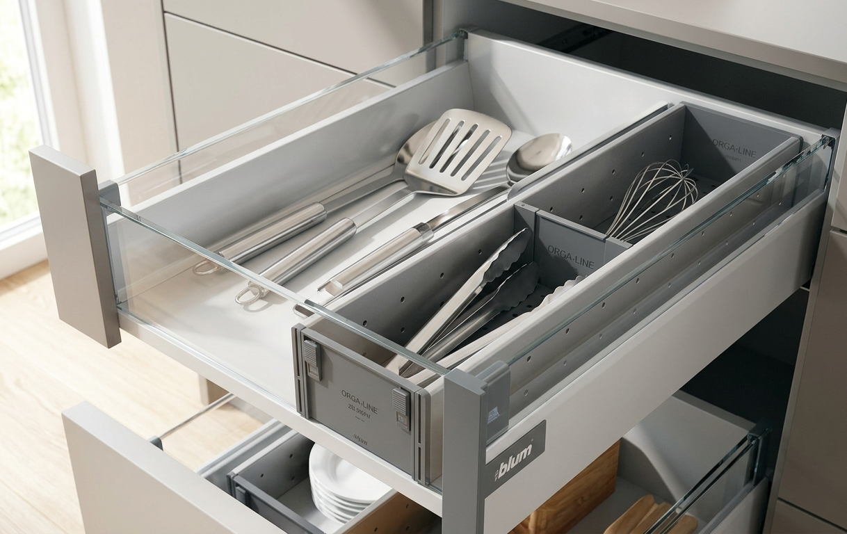 ORGA-LINE utensil set (partially filled), for TANDEMBOX drawer, NL=500 mm, width=105 mm