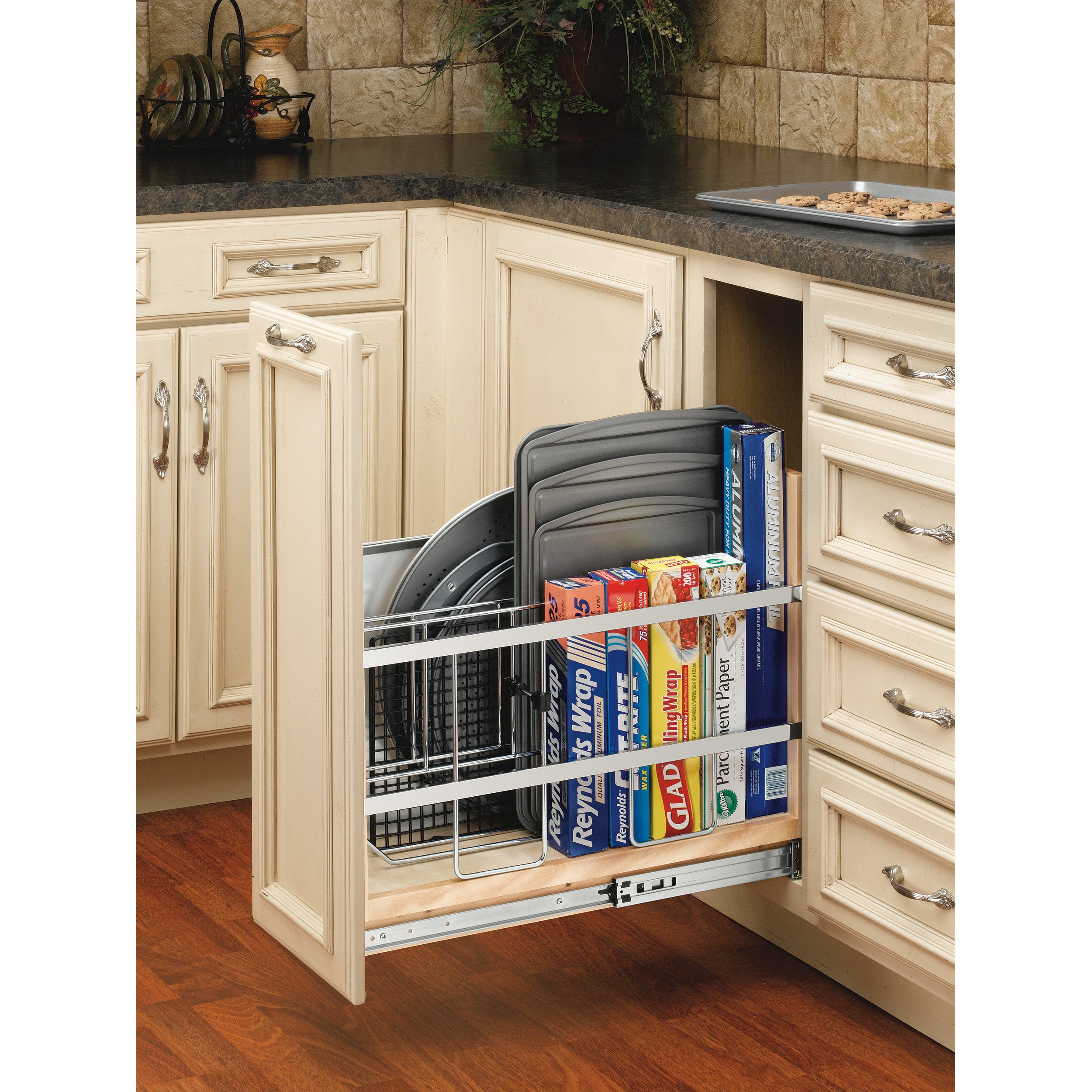 8 in Tray Divider, Foil & Wrap Organizer Soft-Close Natural  8 in (203 mm) W x 21.66 in (550 mm) D x 19.5 in (495 mm) H