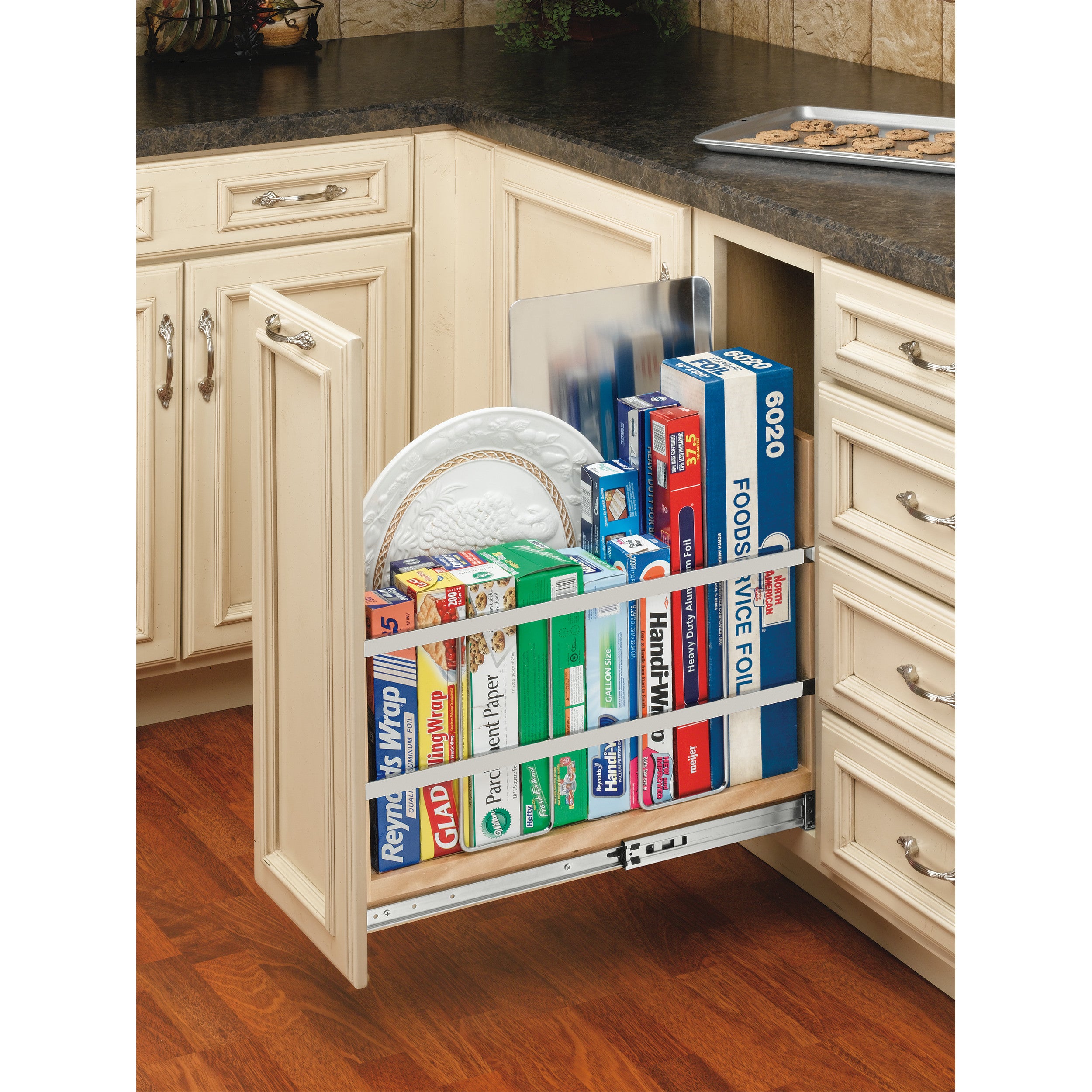8 in Tray Divider, Foil & Wrap Organizer Soft-Close Natural  8 in (203 mm) W x 21.66 in (550 mm) D x 19.5 in (495 mm) H