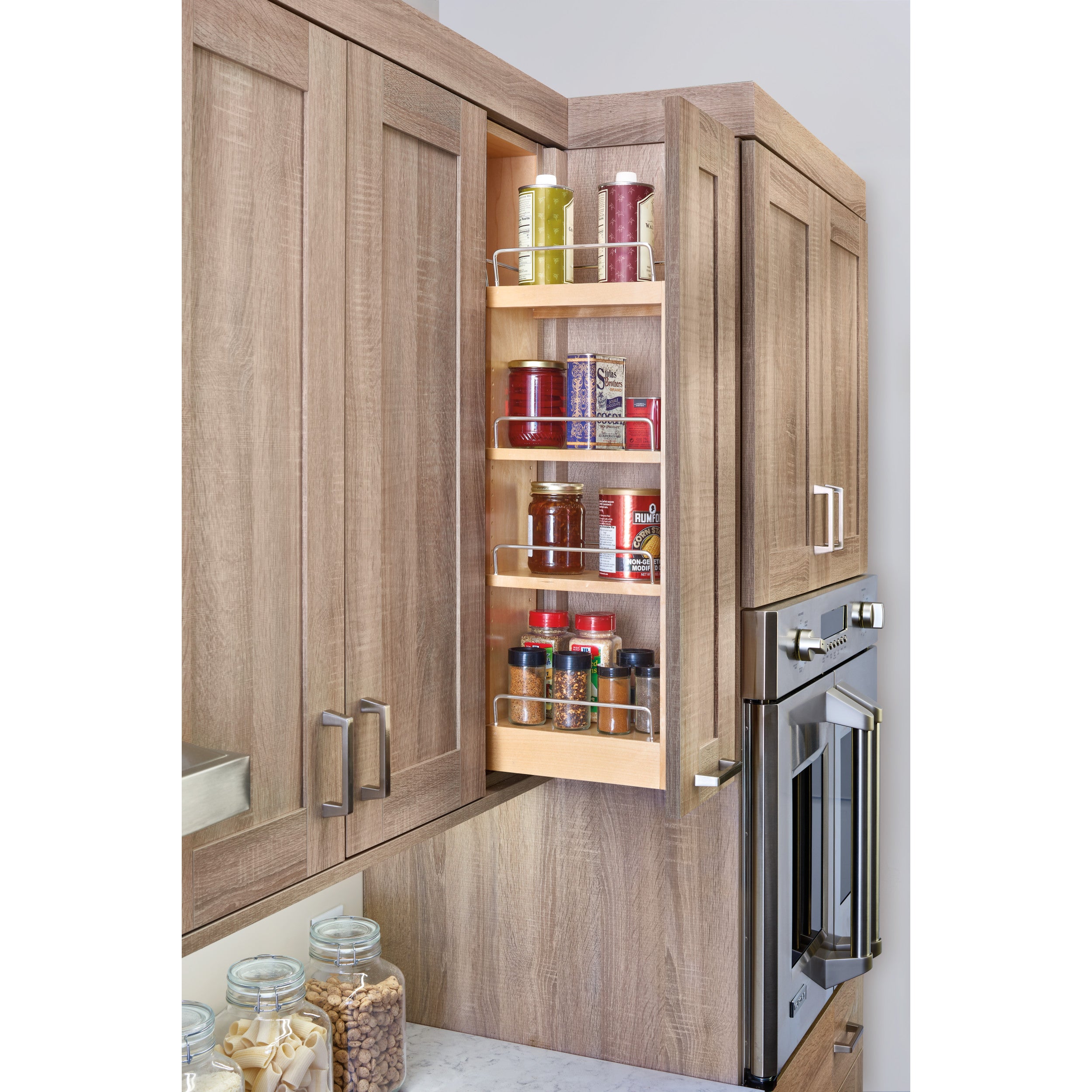 6 in Wood Pull Out Wall Organizer w/Soft Close Natural  6.5 in (165 mm) W x 10.75 in (273 mm) D x 26.15 in (664 mm) H