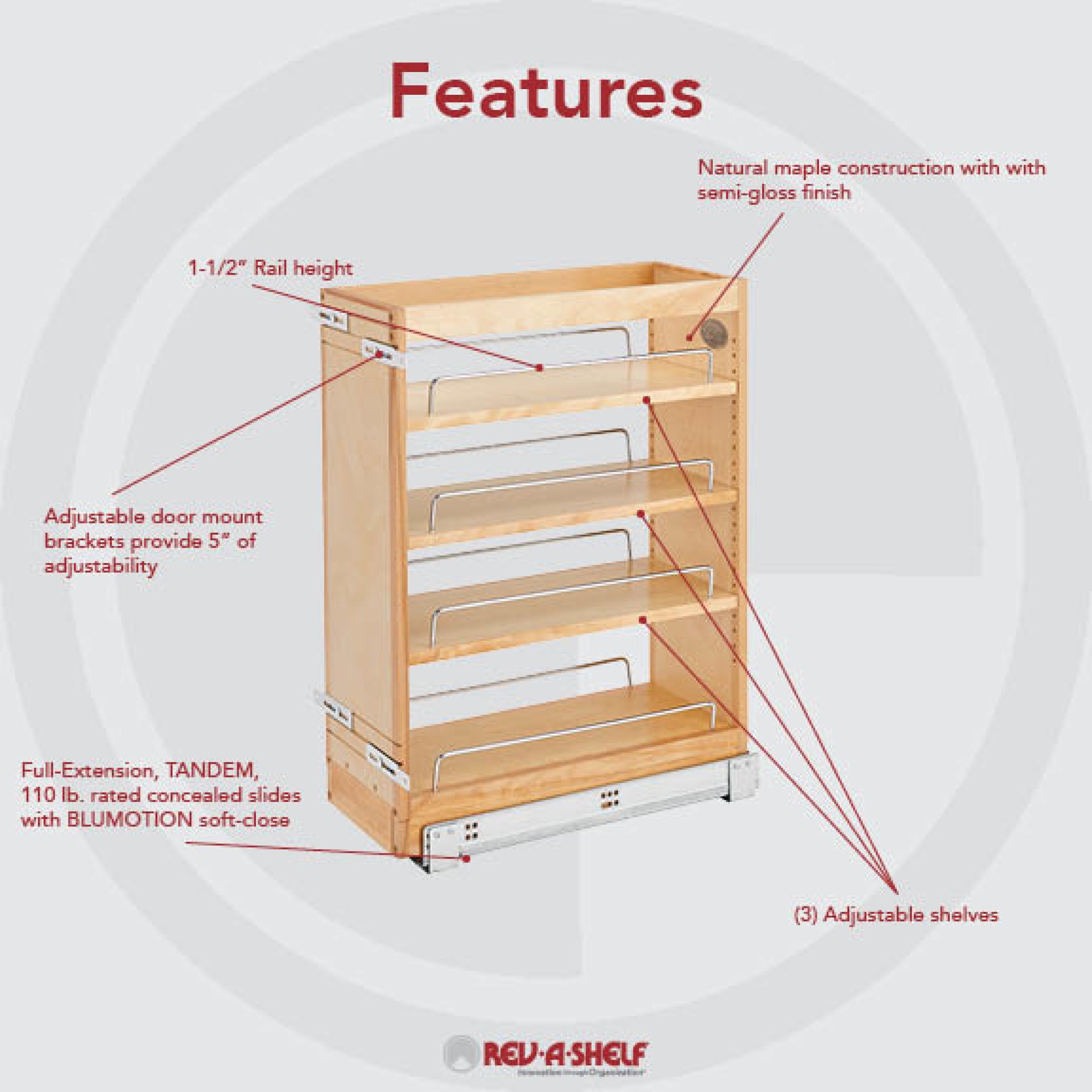 8 in Base Cabinet Organizer Natural  8 in (203 mm) W x 19 in (483 mm) D x 25.5 in (648 mm) H