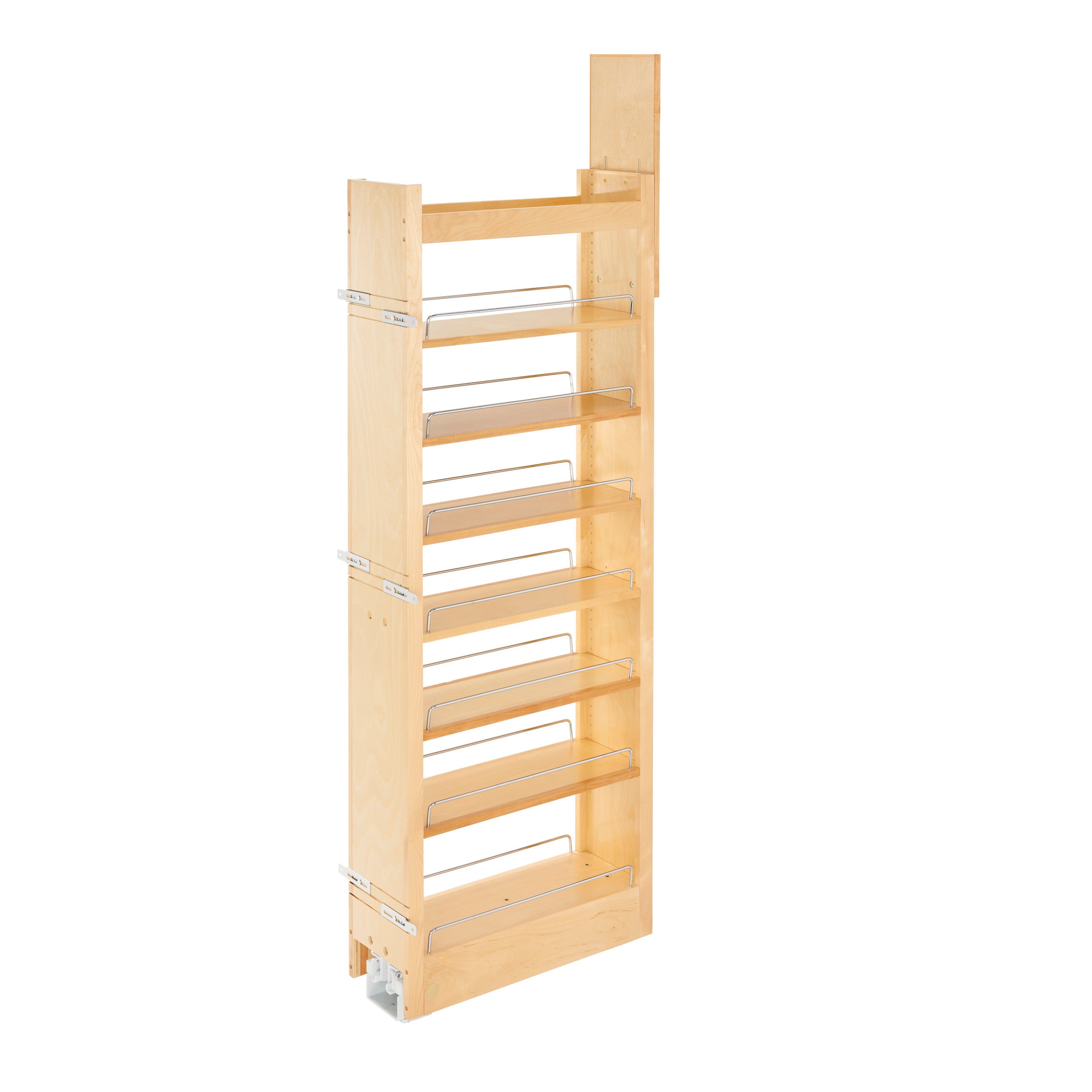 8 in W x 58 in H Wood Pantry Pullout Soft Close Natural  8 in (203 mm) W x 22 in (559 mm) D x 58.25 in (1480 mm) H