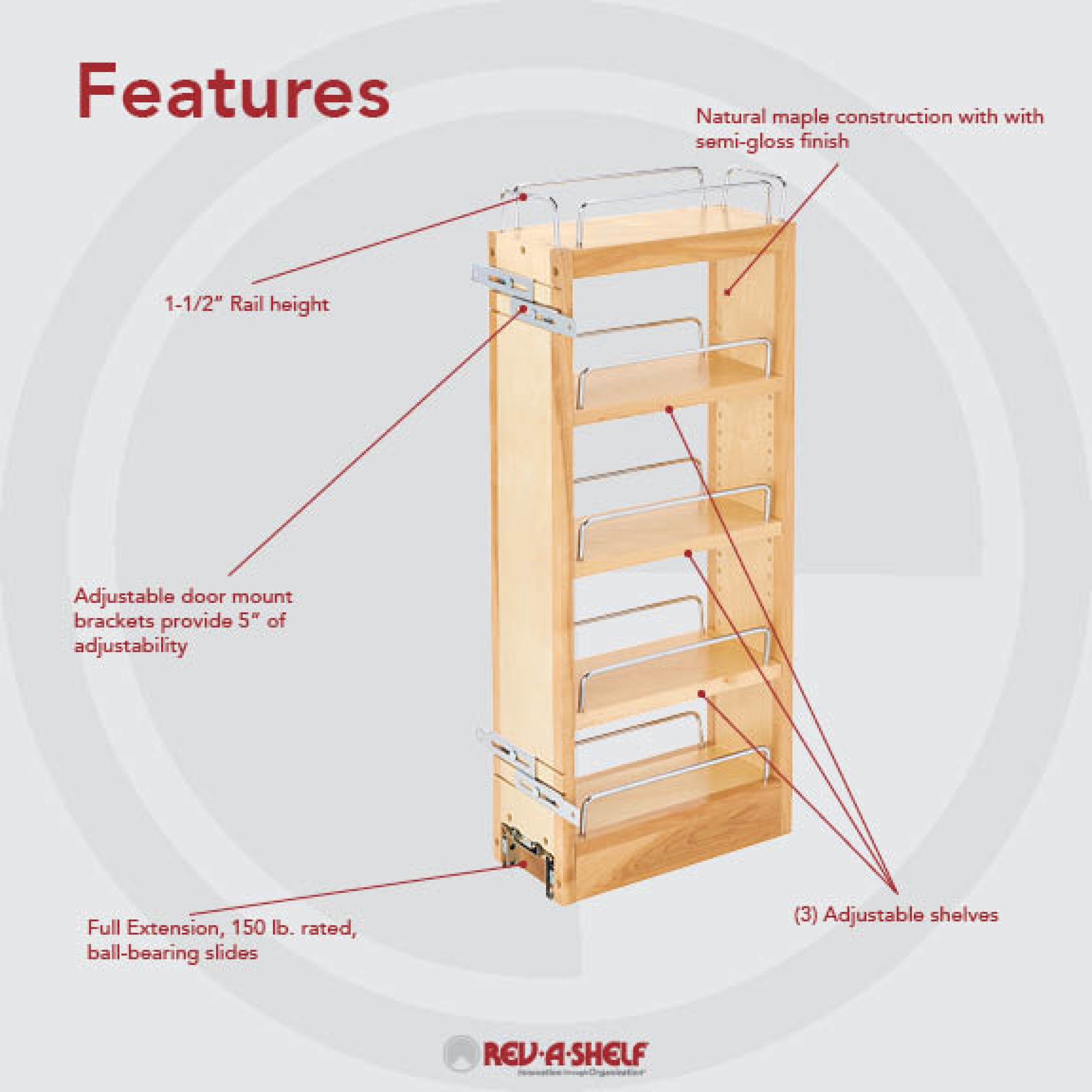 5 in Wood Pull Out Wall Cabinet Organizer Natural  5 in (127 mm) W x 10.75 in (273 mm) D x 26.25 in (667 mm) H