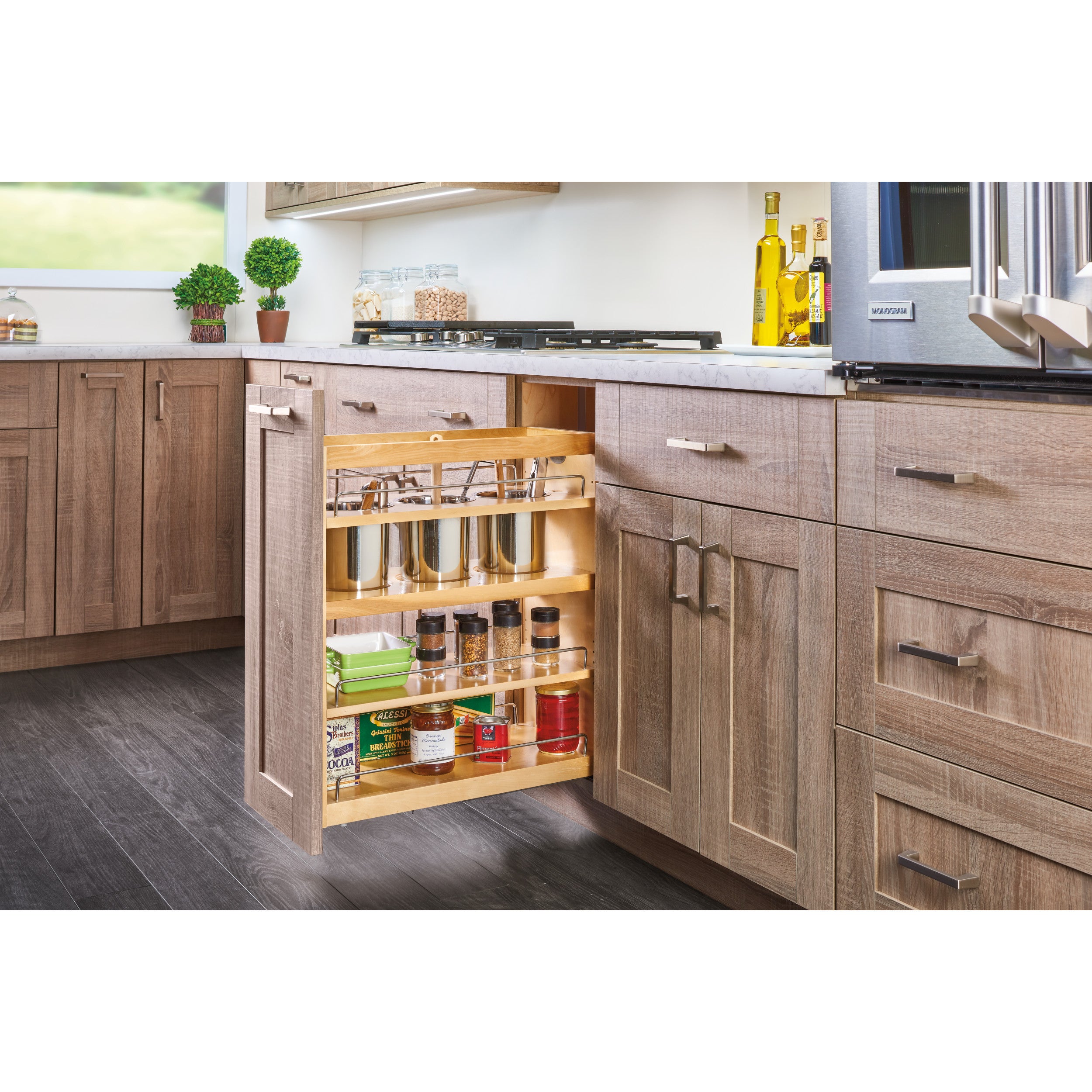 7.5 in Base Cabinet Organizer w/ 3 Utensil Bins Natural  7.5 in (191 mm) W x 21.81 in (554 mm) D x 25.25 in (641 mm) H