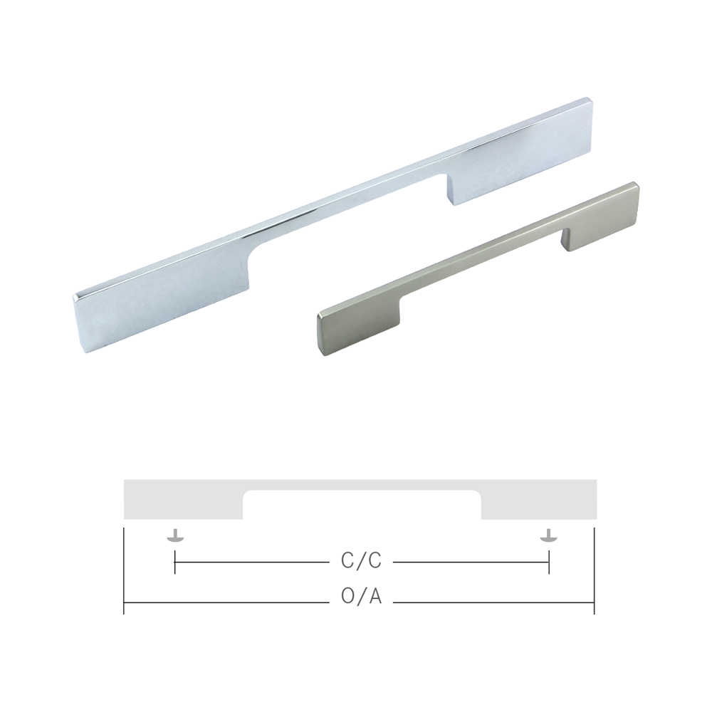 Handle Zinc C/C 96-128mm O/A 156mm Brush Ni