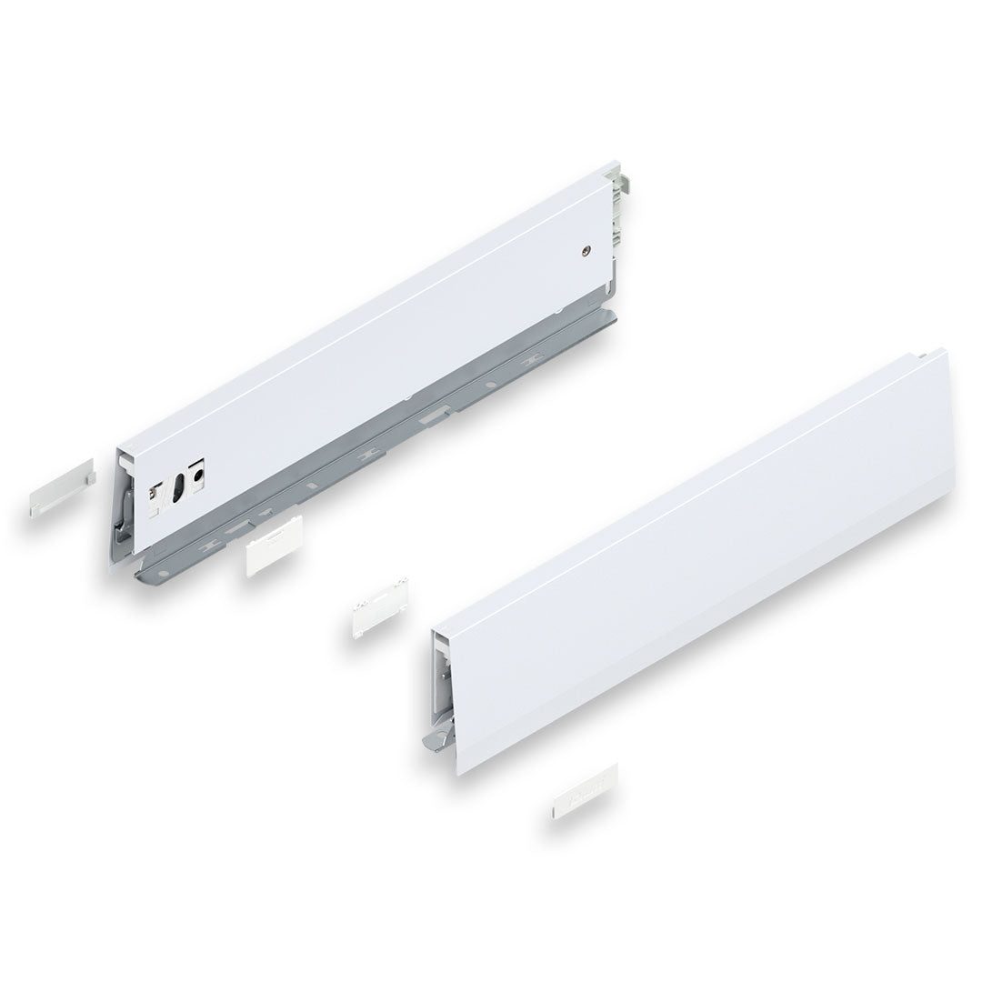 MERIVOBOX SILK WHITE drawer side, height M (91 mm), NL=400 mm, right+left