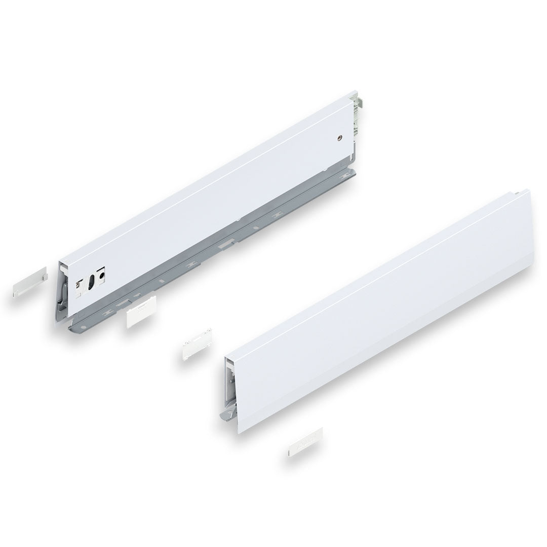 MERIVOBOX SILK WHITE drawer side, height M (91 mm), NL=500 mm, right+left