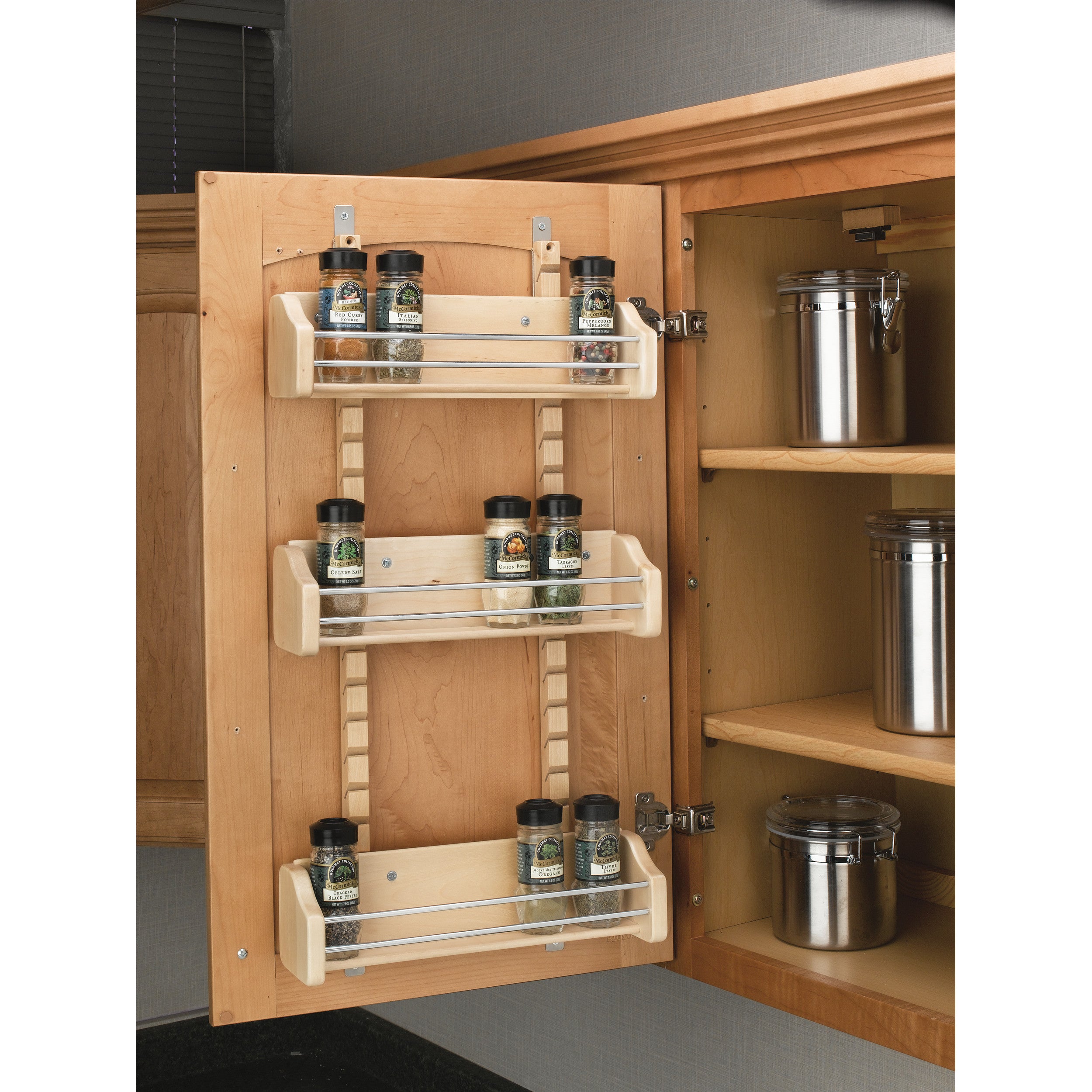 Medium Adjustable Door mount Spice Rack Natural  13.13 in (334 mm) W x 4 in (102 mm) D x 25 in (635 mm) H