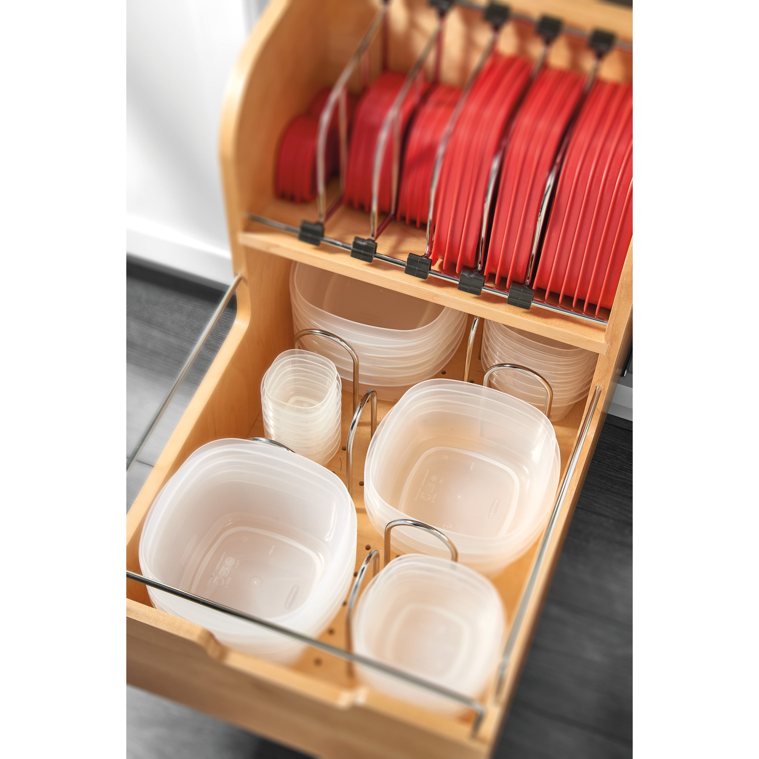 Food Storage Container Organizer Soft Close Natural  14.5 in (368 mm) W x 21.25 in (540 mm) D x 18.88 in (480 mm) H