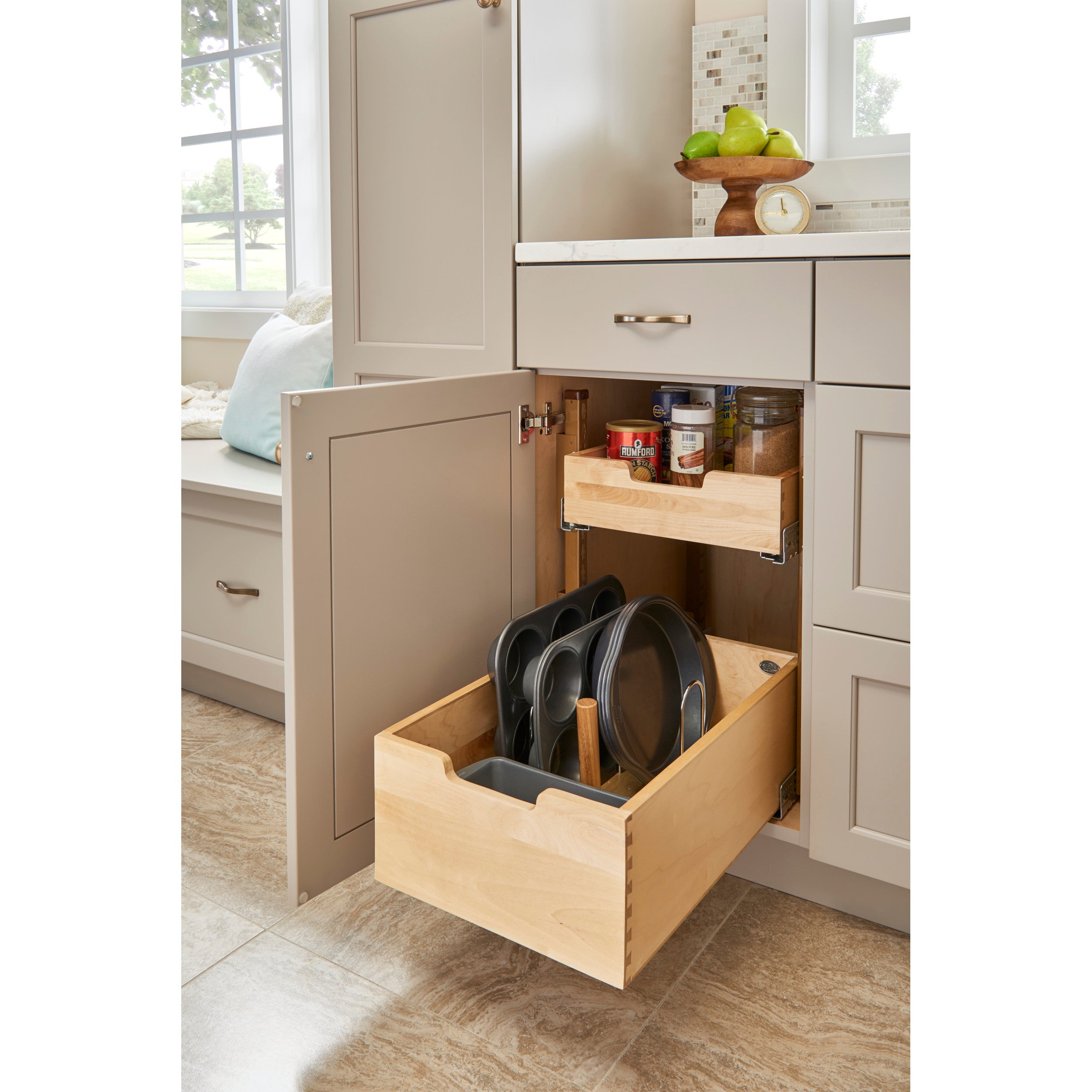 Base Cabinet Pull Out Wood Drawer Pilaster System (16" - 16-1/2" W x 21-17/32" D x 19-5/8" H)