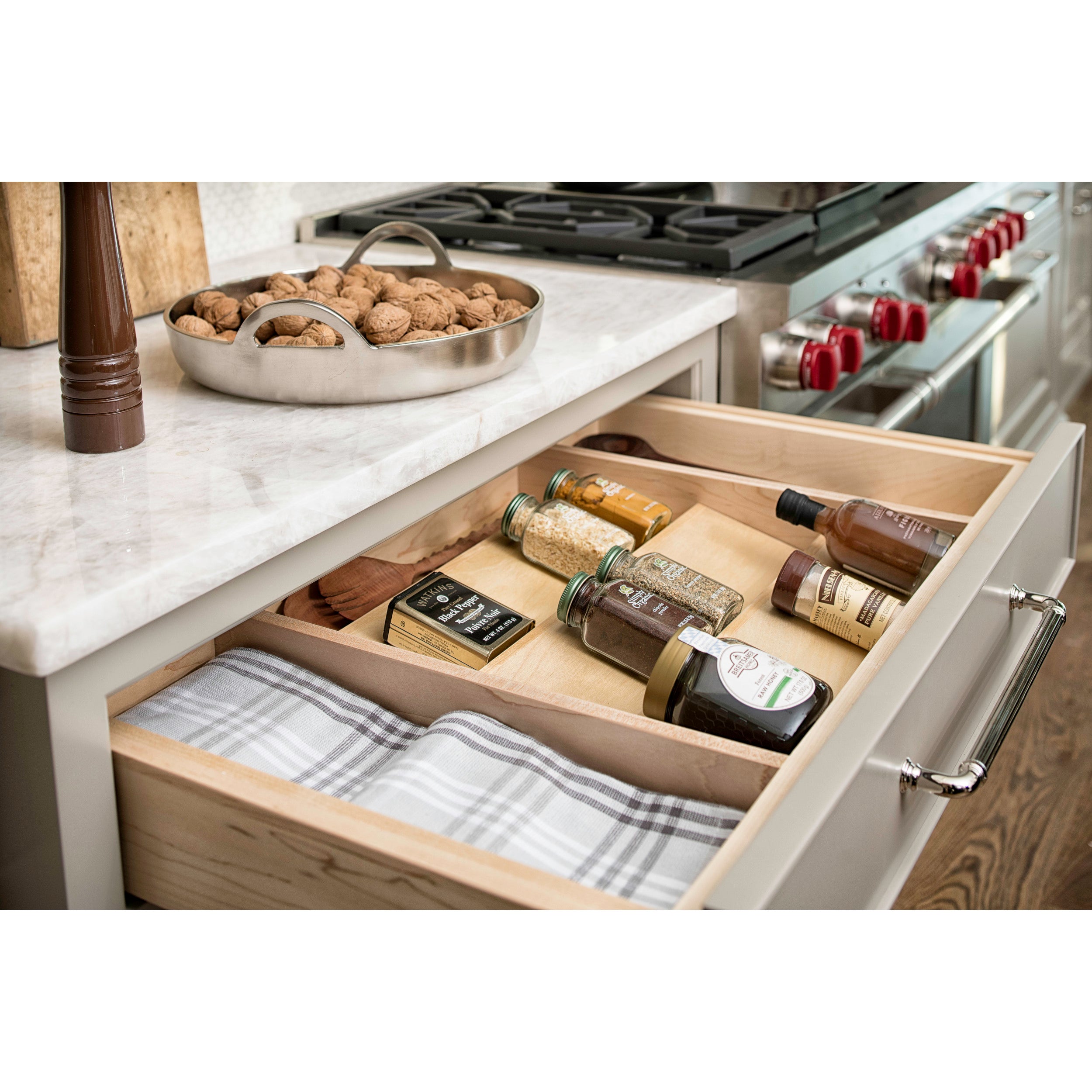 16 in Wood Spice Drawer Insert Natural  16 in (406 mm) W x 19.75 in (502 mm) D x 1.55 in (39 mm) H
