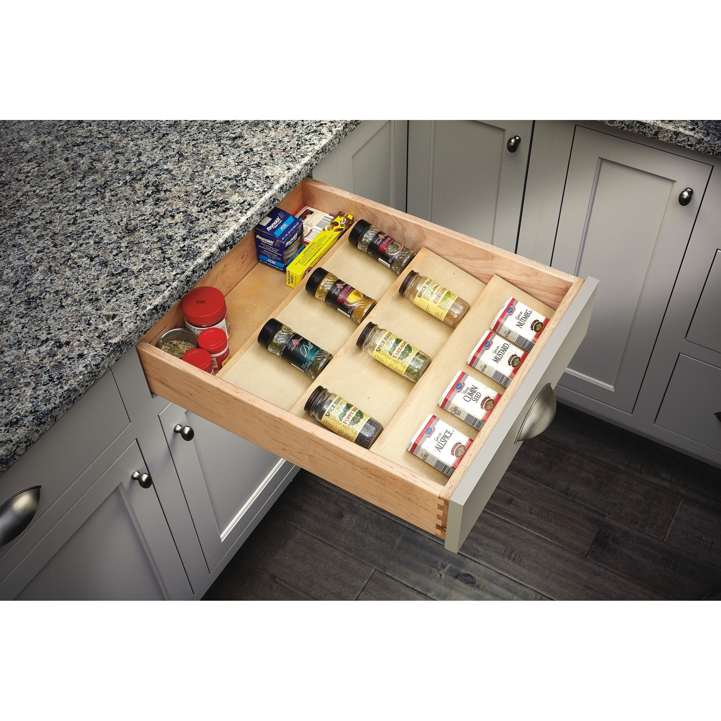 16 in Wood Spice Drawer Insert Natural  16 in (406 mm) W x 19.75 in (502 mm) D x 1.55 in (39 mm) H