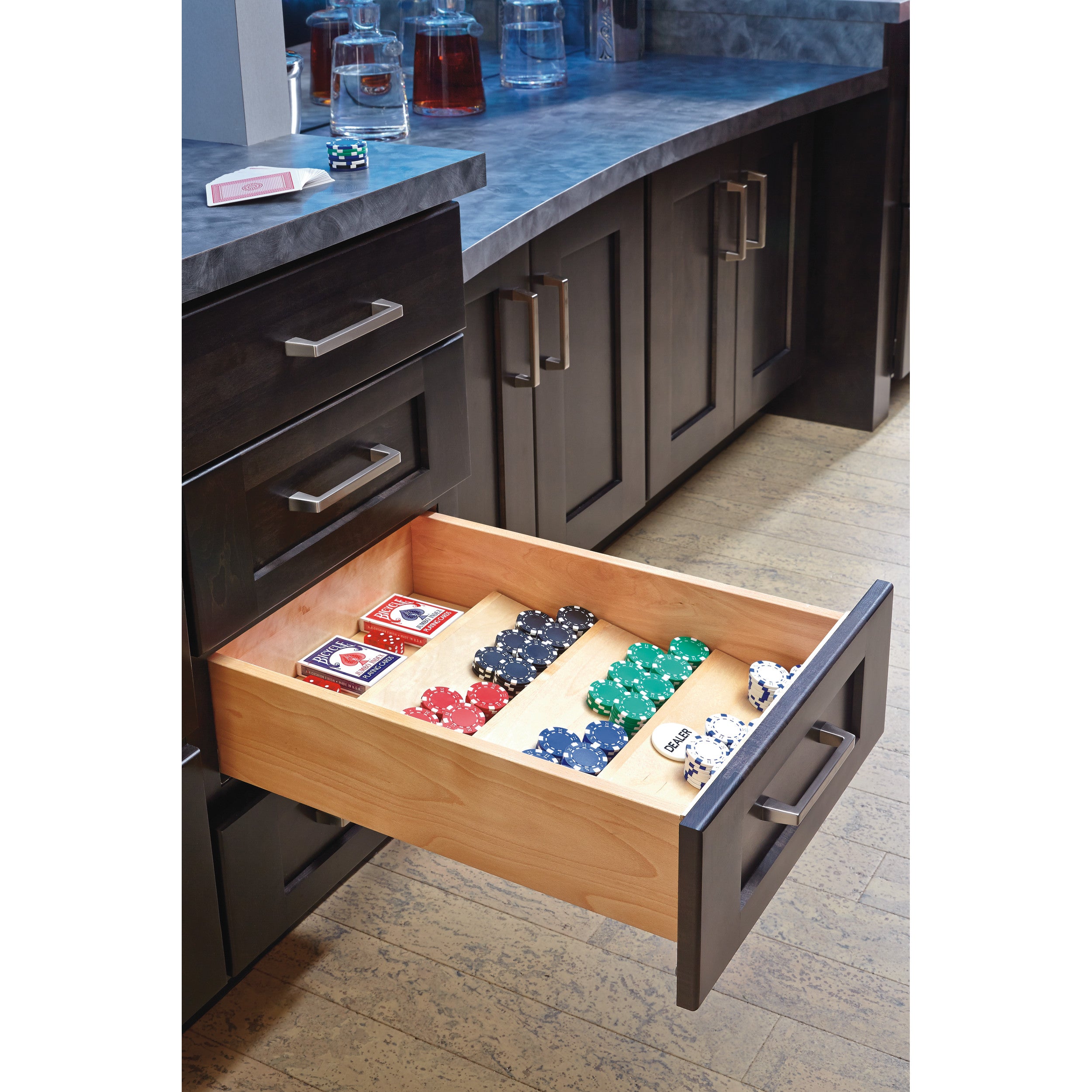 22 in Wood Spice Drawer Insert Natural  22 in (559 mm) W x 19.75 in (502 mm) D x 1.55 in (39 mm) H