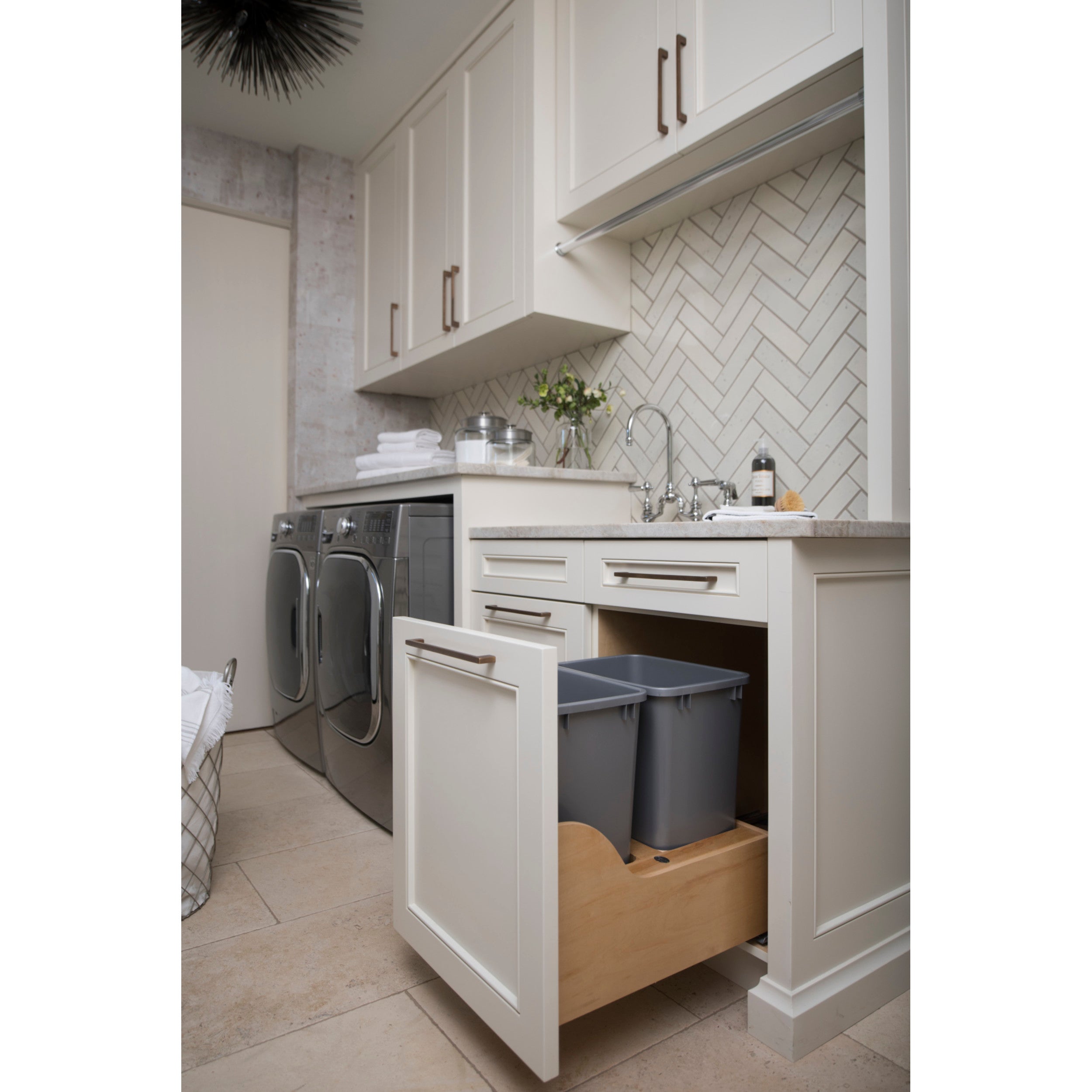 Double 35 Qrt Pull-Out Waste Container Natural  15 in (381 mm) W x 21.75 in (552 mm) D x 20.38 in (518 mm) H
